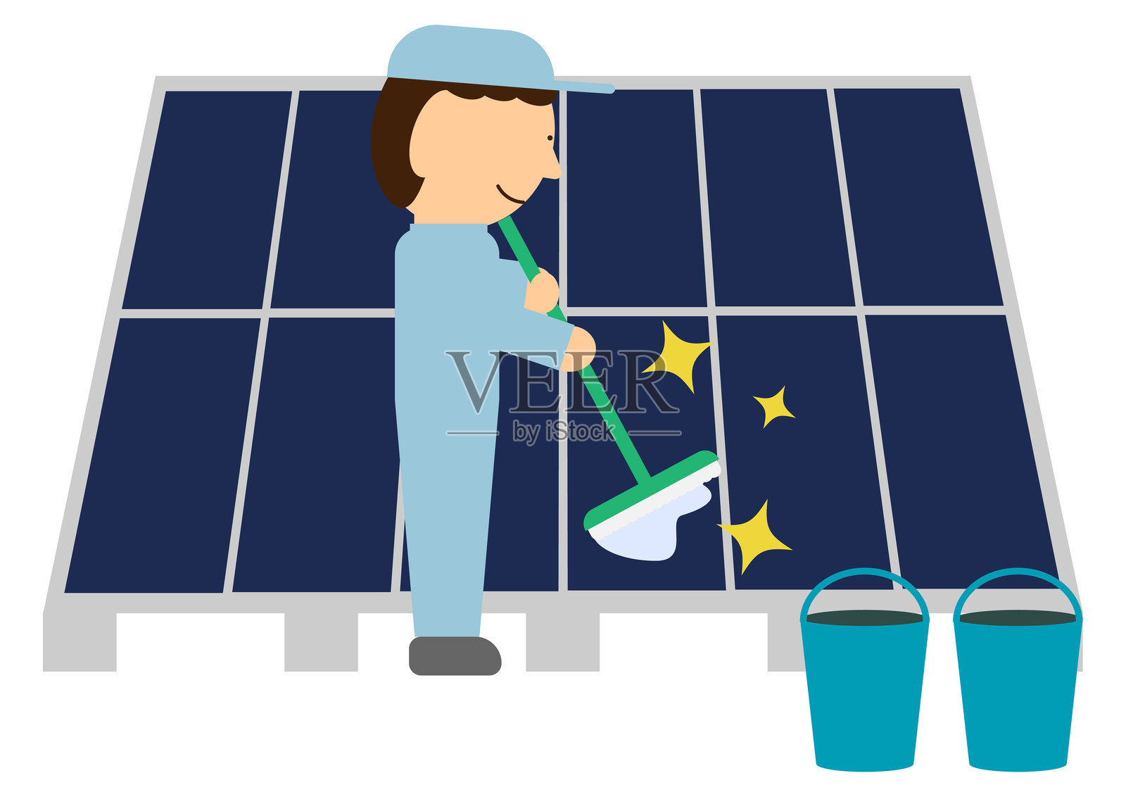 清洁太阳能电池板的人插画图片素材