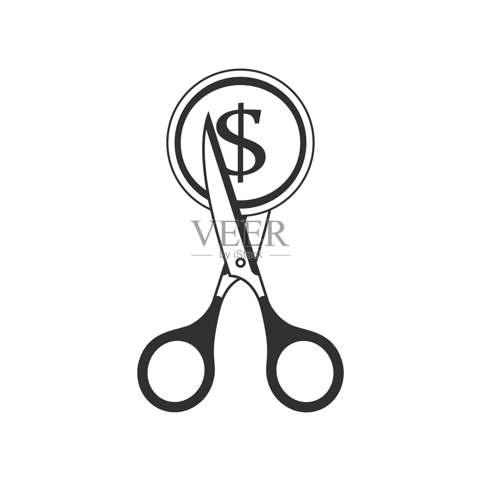 剪刀剪切硬币。插画图片素材