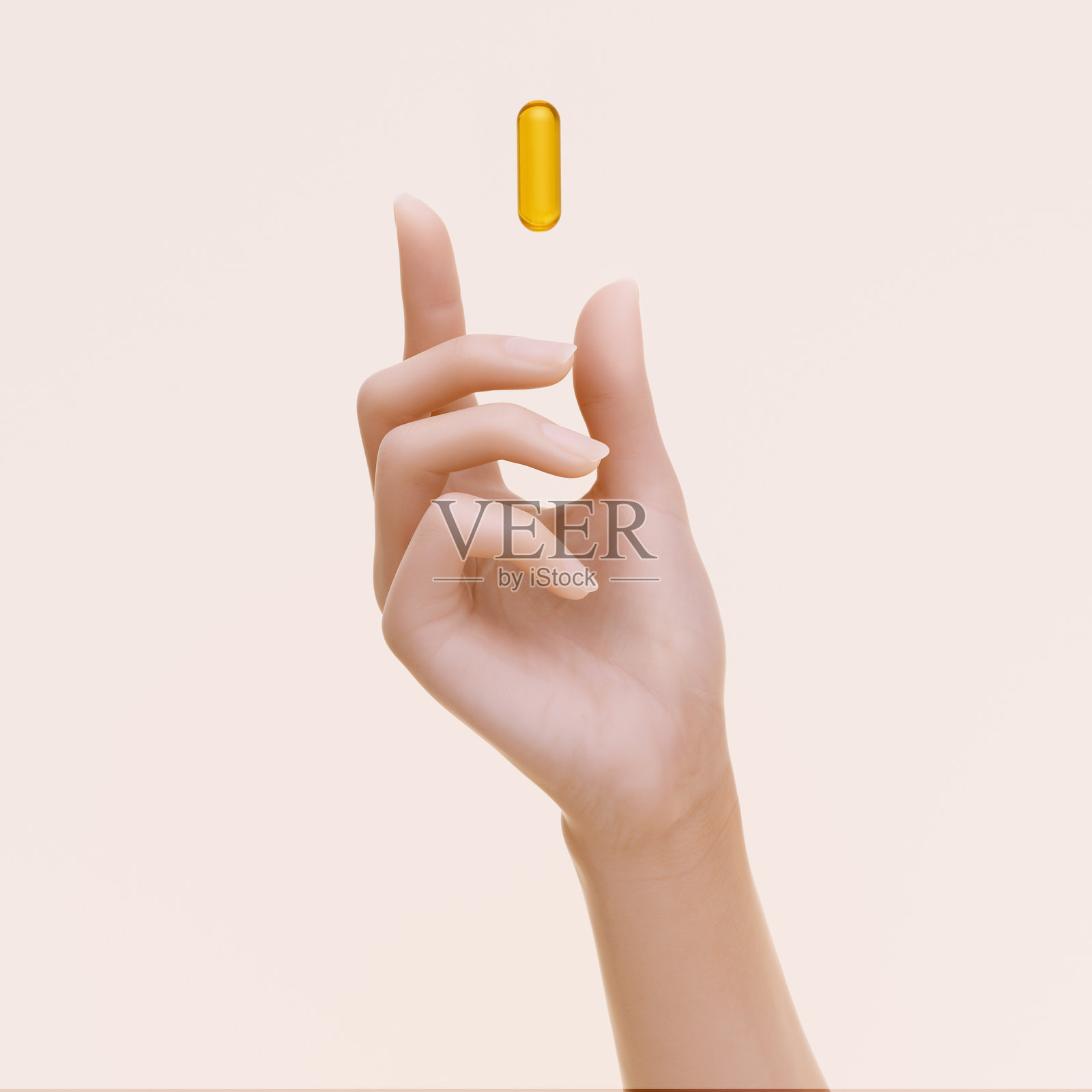 女性手握营养补充剂。饮食健康食品概念3D渲染照片摄影图片