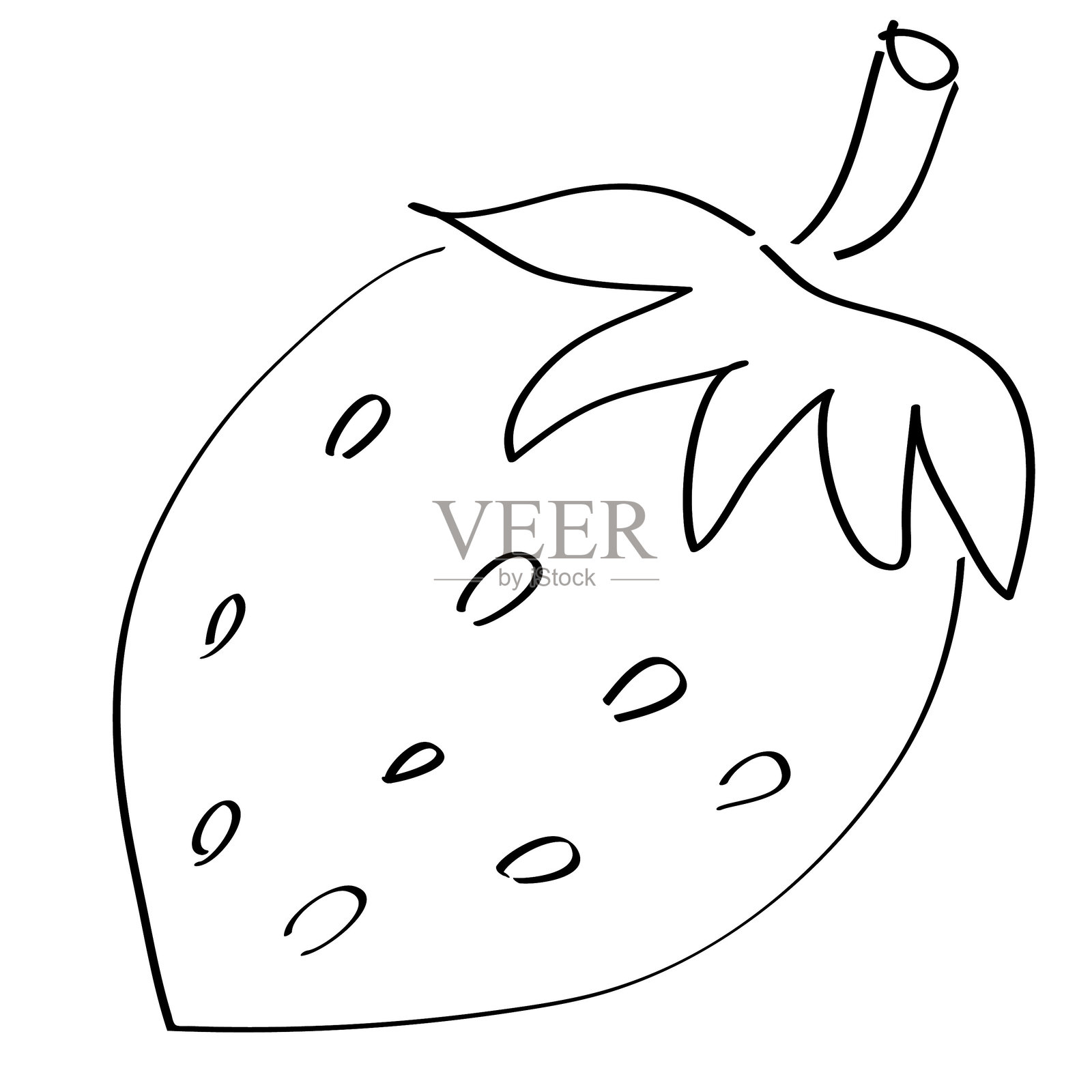 手绘草莓，黑色画笔在白色背景上。插画图片素材