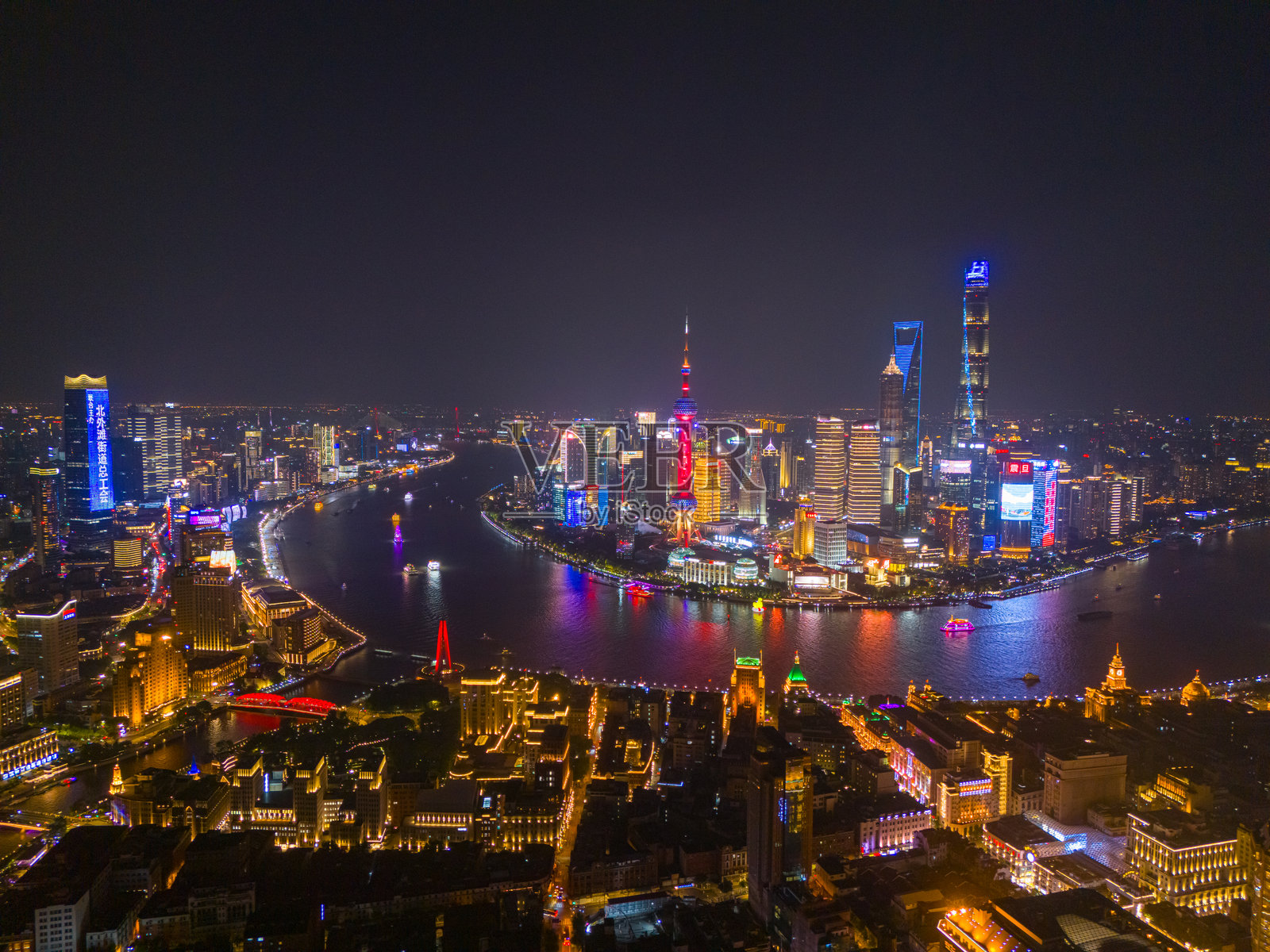 上海夜景的鸟瞰图照片摄影图片