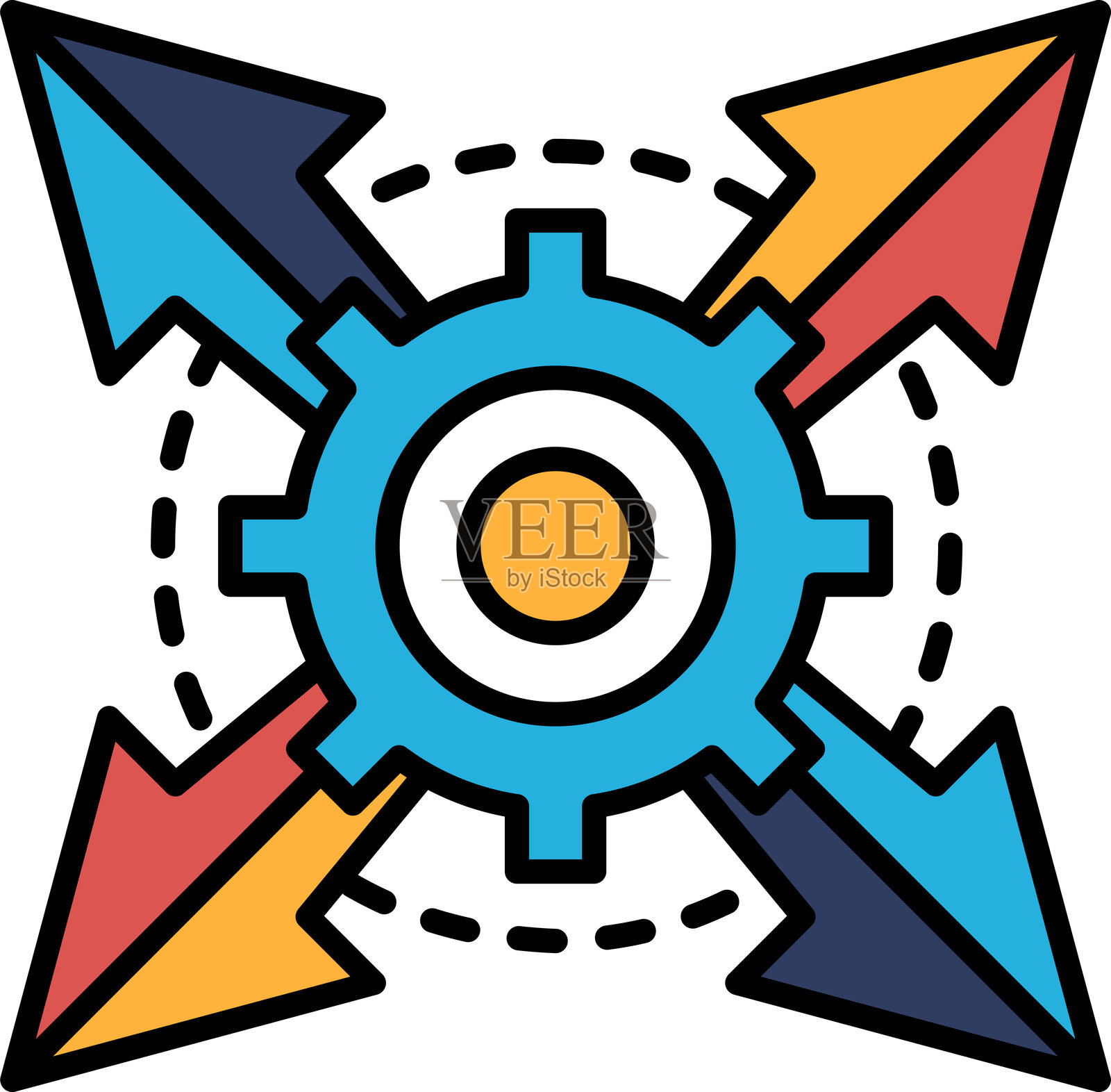 一个带有四个箭头指向不同方向的齿轮插画图片素材