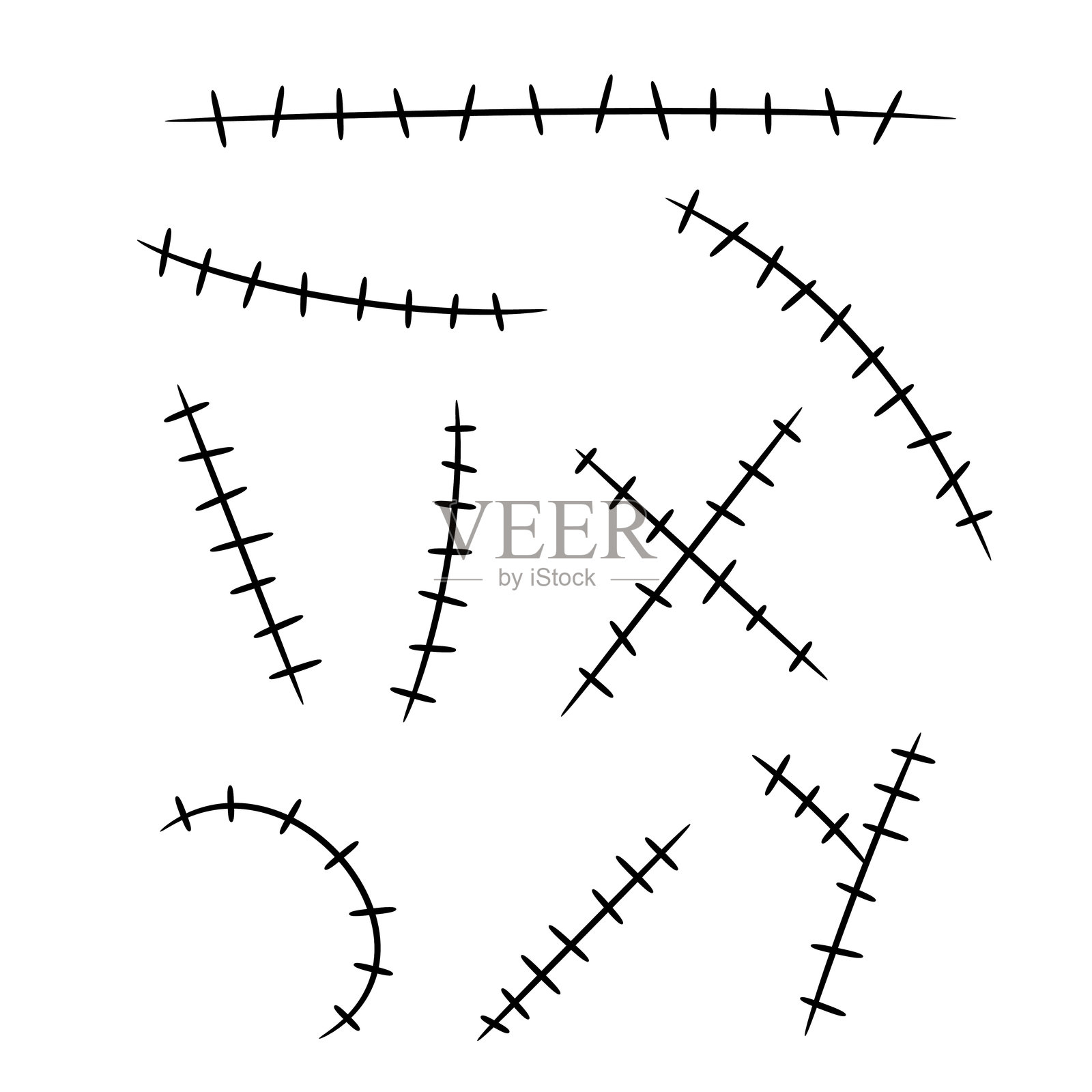 一组黑色缝线。孤立的矢量插图插画图片素材