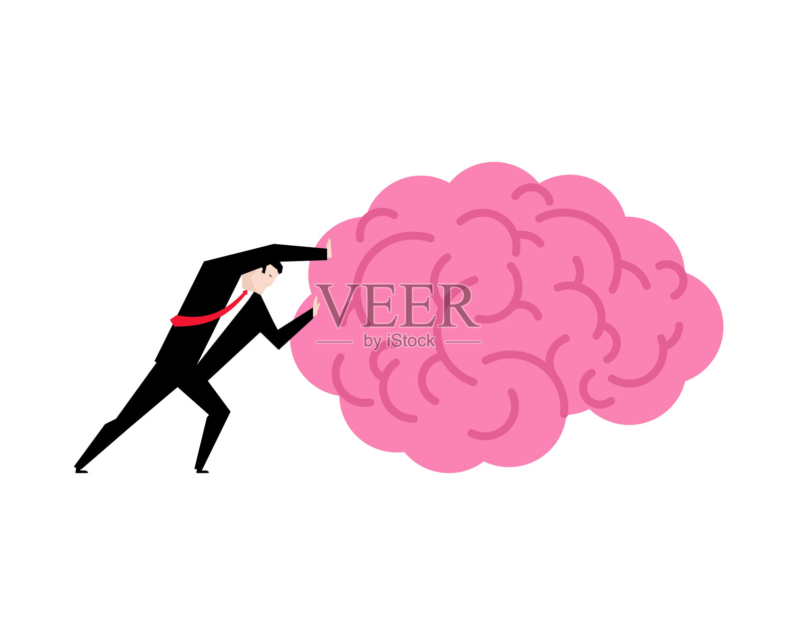 商人拉扯大脑（头脑风暴）。男人拉扯大脑。脑力流失概念。杂志的商业插图。插画图片素材