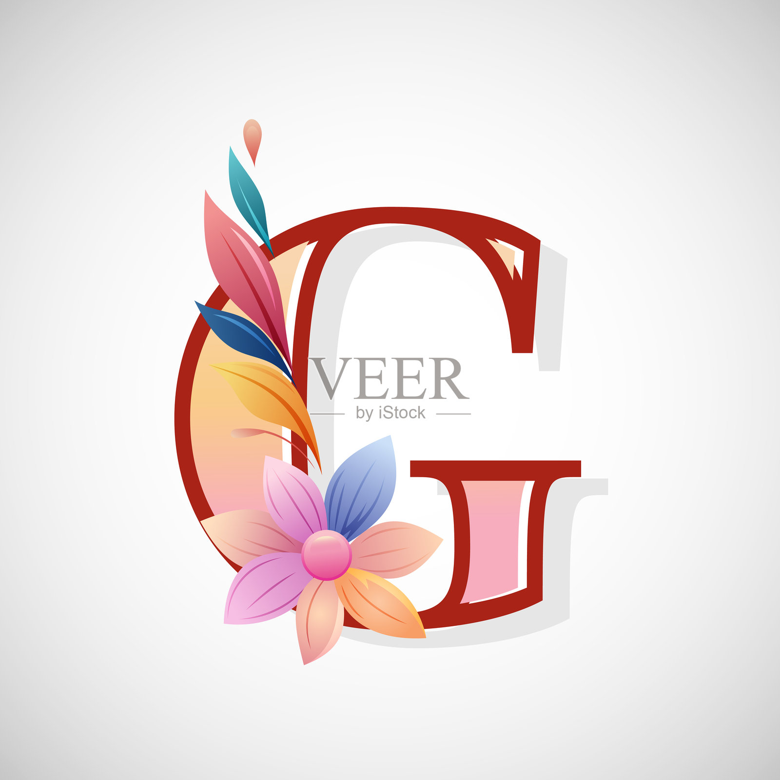 花卉字母G，婚礼请柬、贺卡、标志、海报及其他设计的首字母插画图片素材