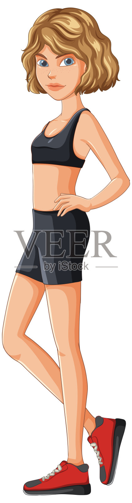 年轻女性穿着运动服自信地摆姿势插画图片素材