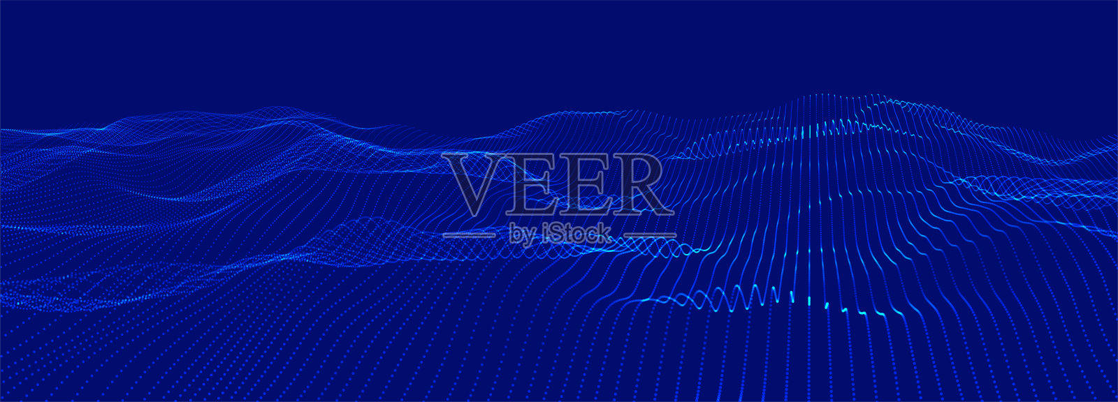 科技背景。抽象数字粒子波。未来感的抽象波动发光网格曲线动态流动。声波可视化。宽屏。矢量插图。插画图片素材