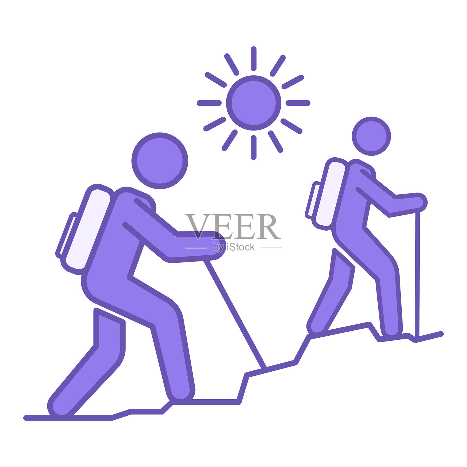 冒险彩色图标。矢量图标。背包客徒步旅行的游客。旅行和露营概念插画图片素材