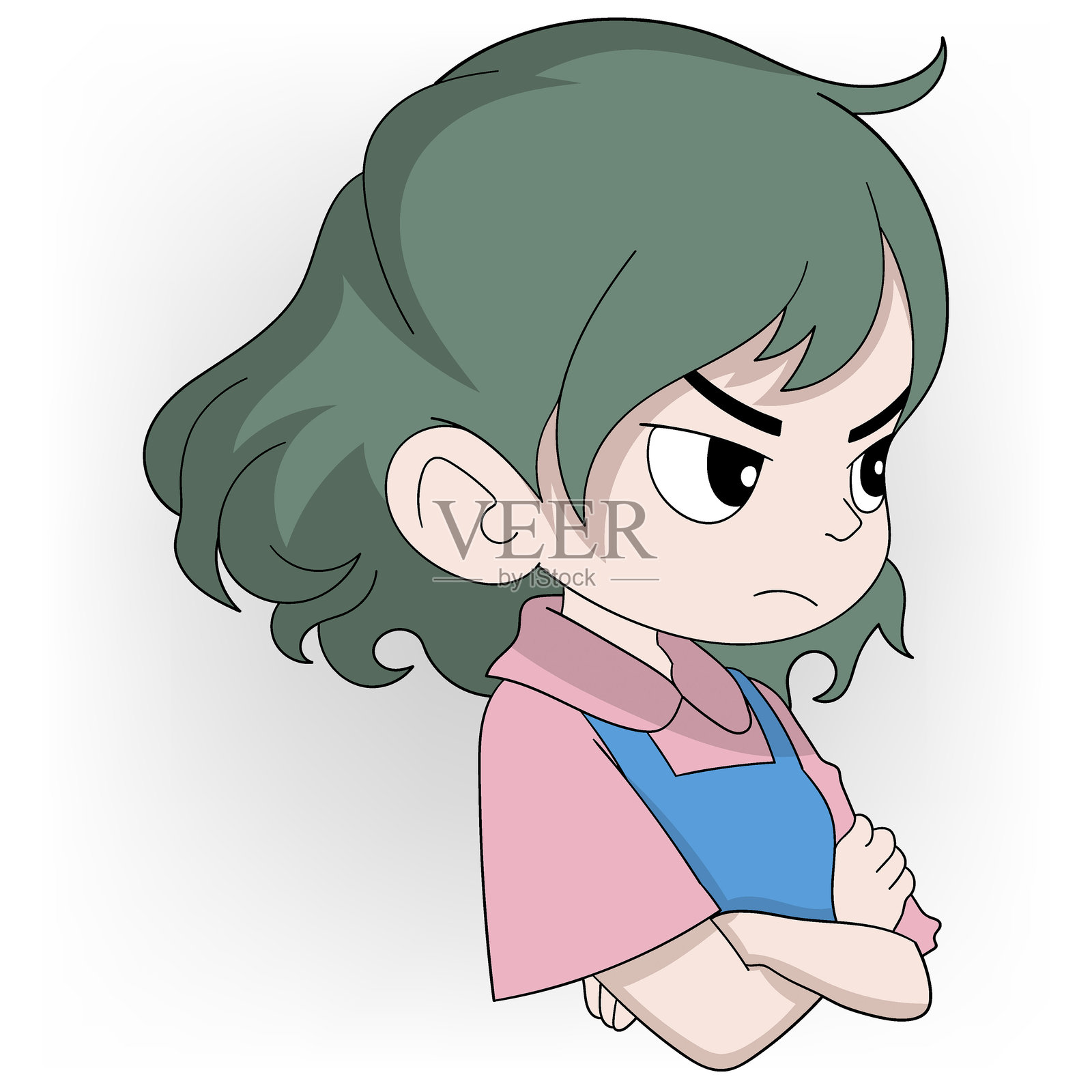 美丽的女孩表现出压抑愤怒的情绪插画图片素材