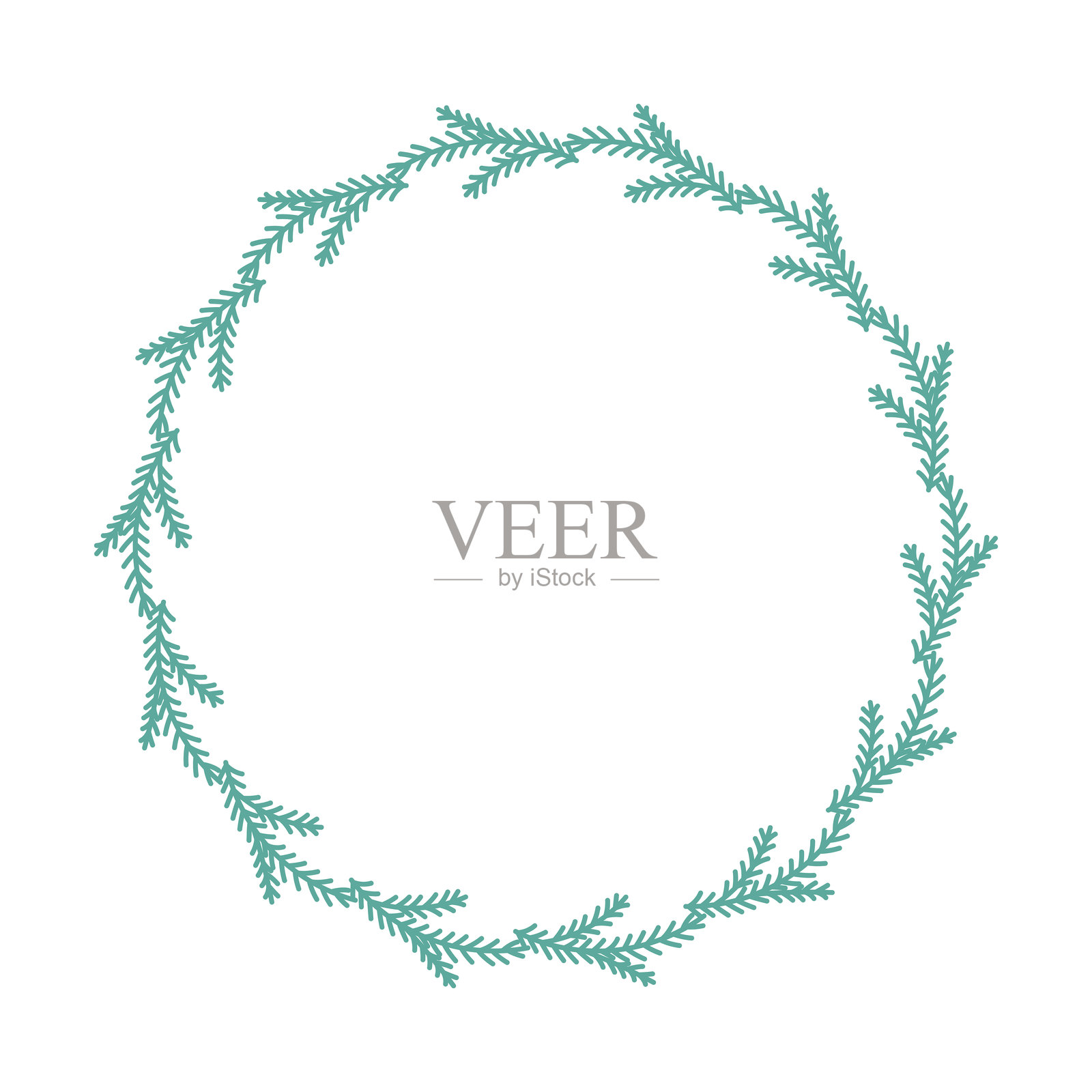 圆形的云杉树枝框架。用于卡片、图案、横幅设计的独立元素。圣诞节和新年。矢量插图插画图片素材