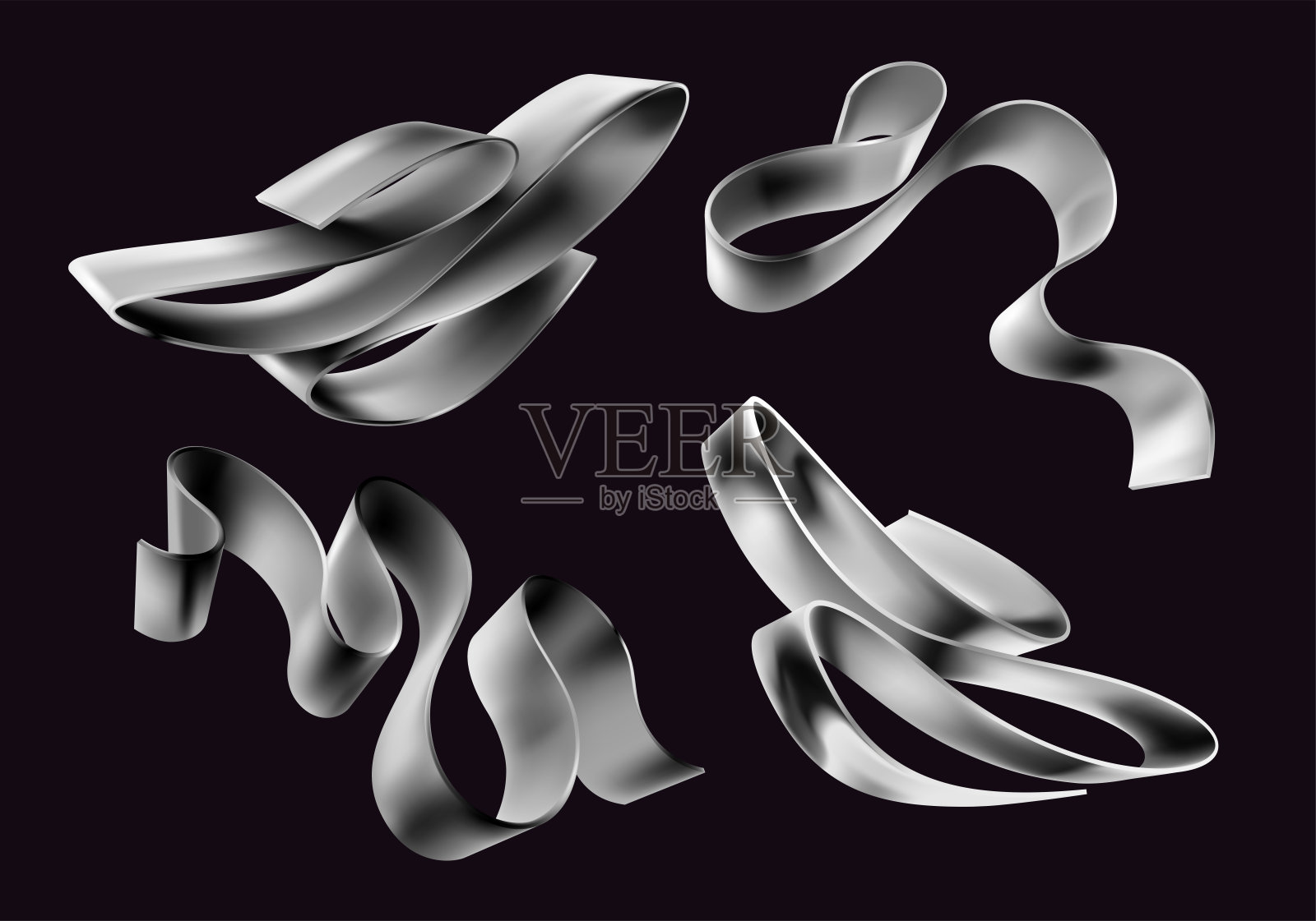 一组铬制丝带和胶带。插画图片素材