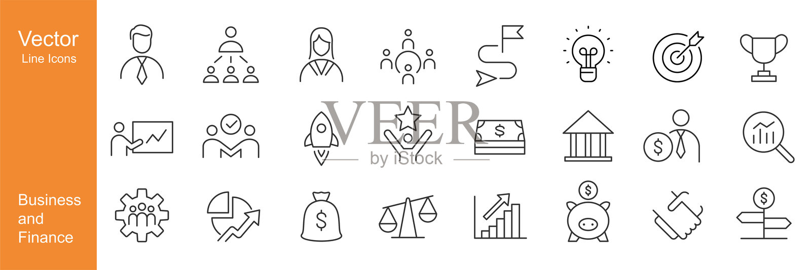 商业与金融图标 - 矢量线条图标插画图片素材