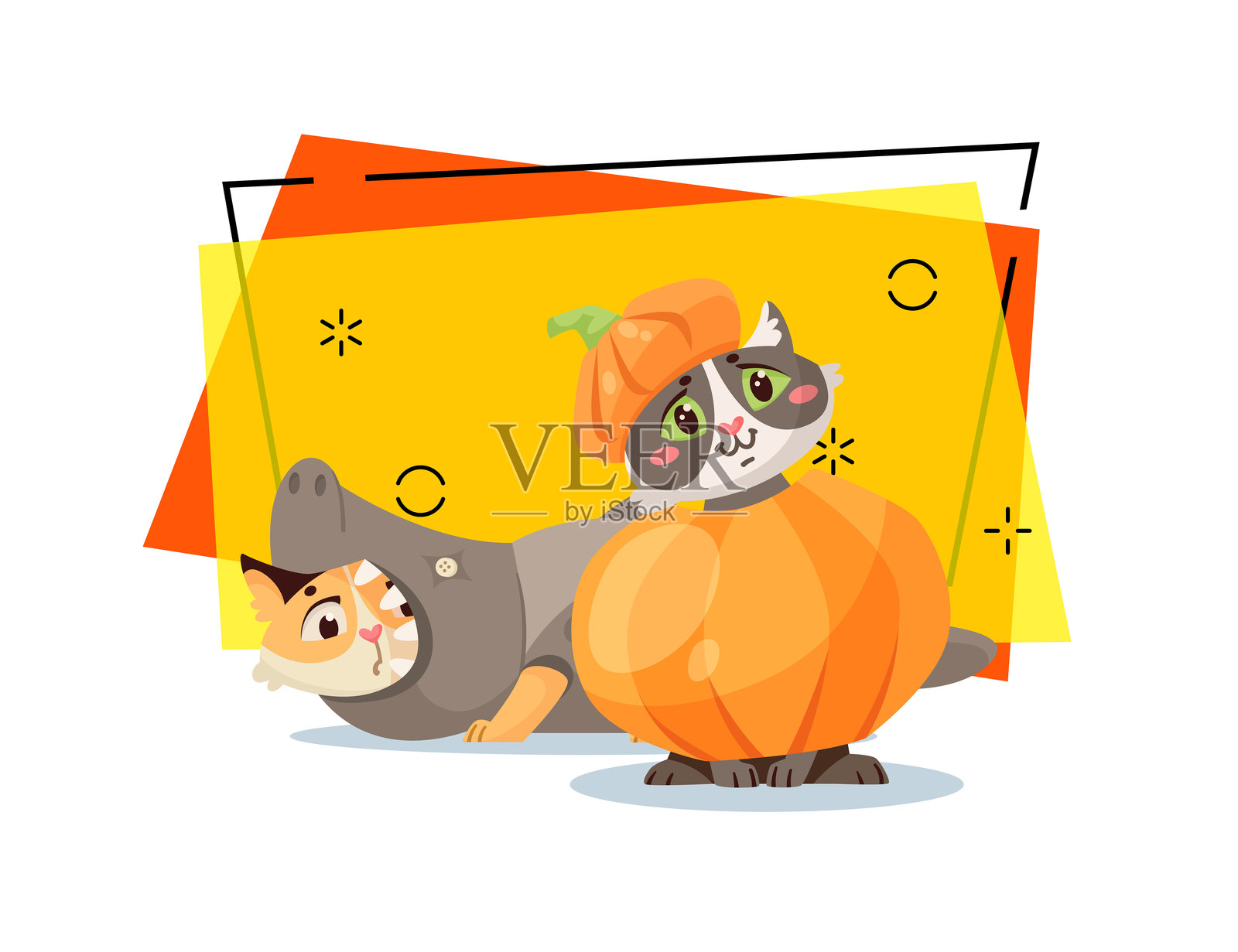 可爱的猫咪角色穿着万圣节服装的矢量插图插画图片素材