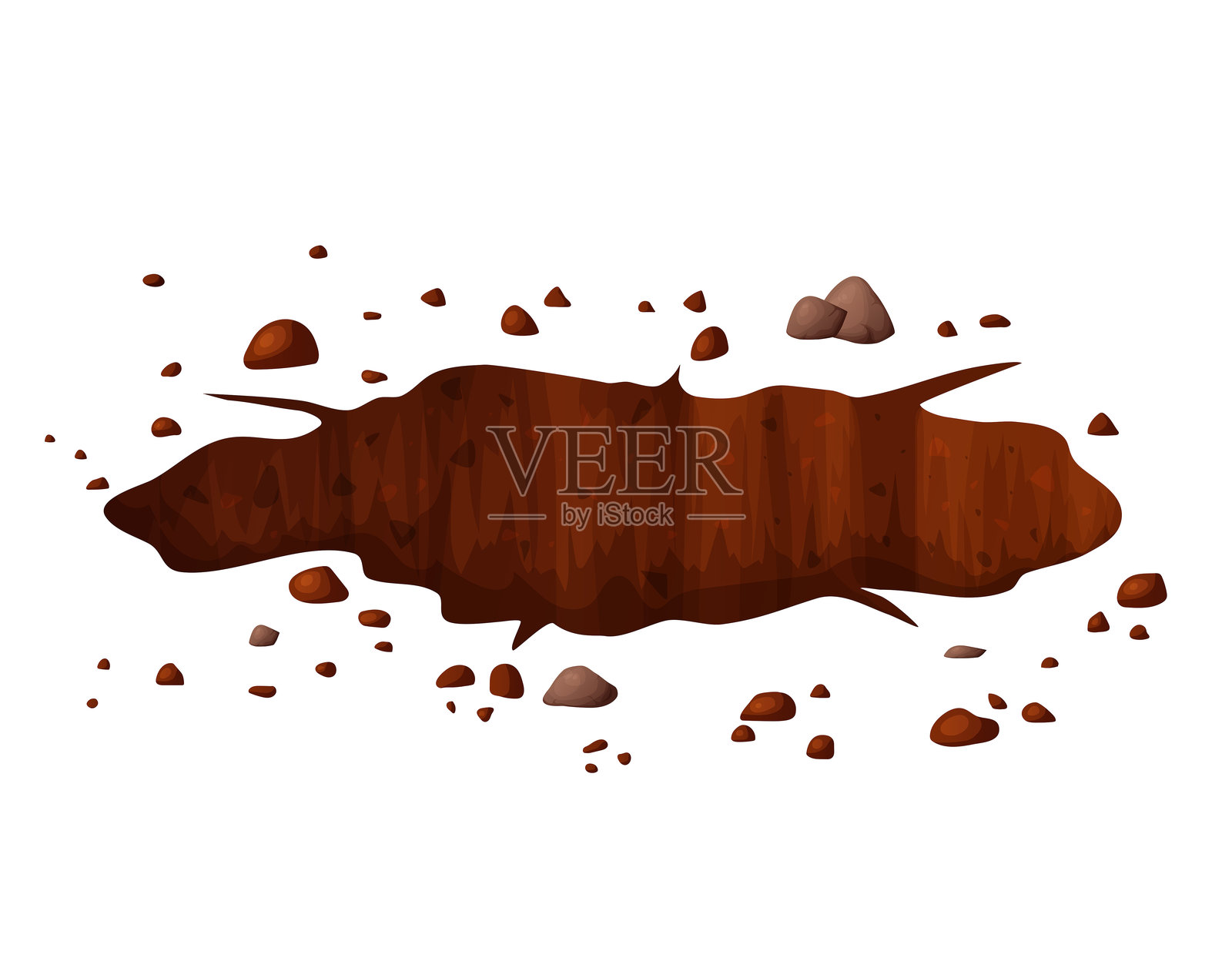 卡通风格的地面坑洞与石头和土壤插画图片素材