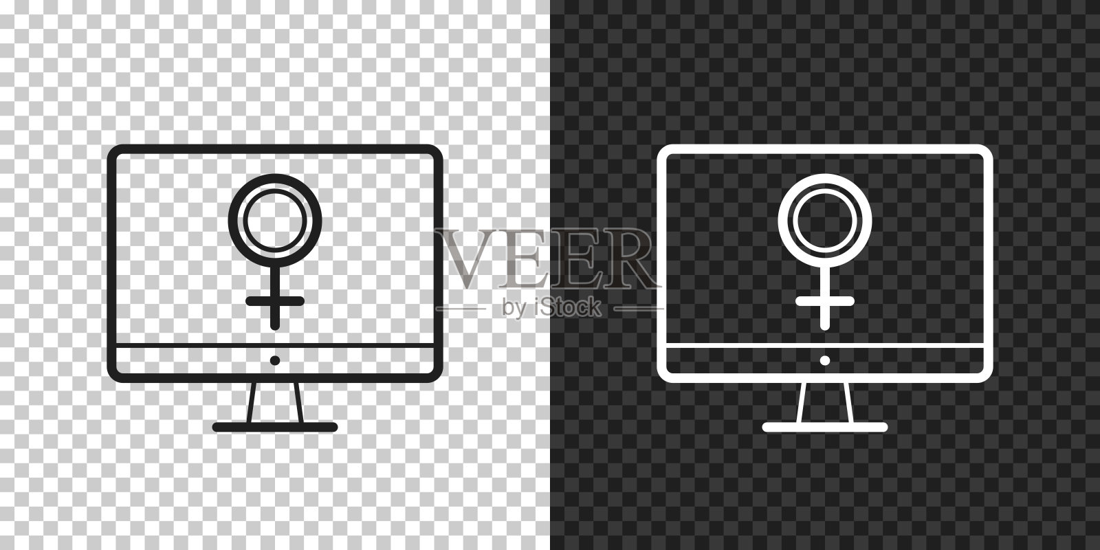 带女性符号的台式电脑。设计图标，背景为空白。插画图片素材