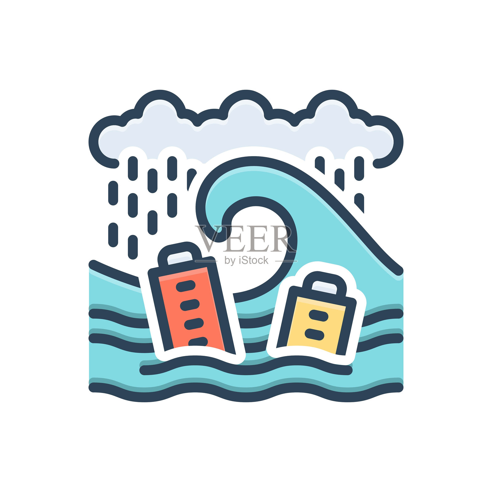 海啸海浪插画图片素材