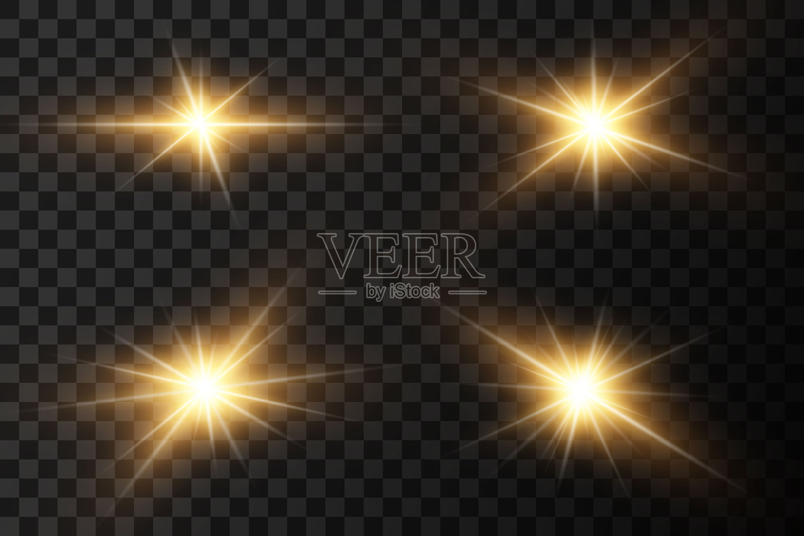 一组光晕和星星。背景透明。插画图片素材