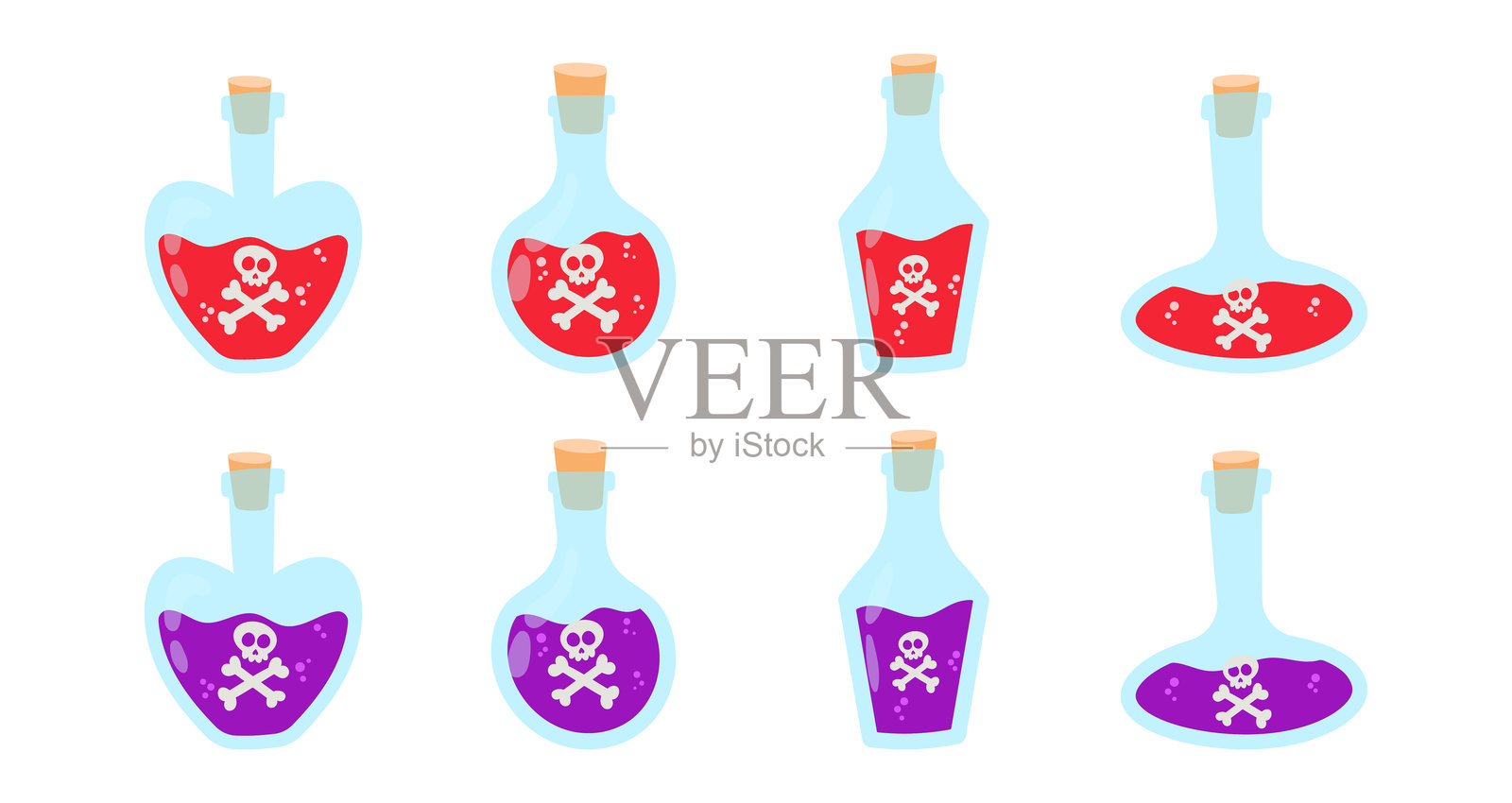 瓶子里的红色和紫色化学毒药插画图片素材