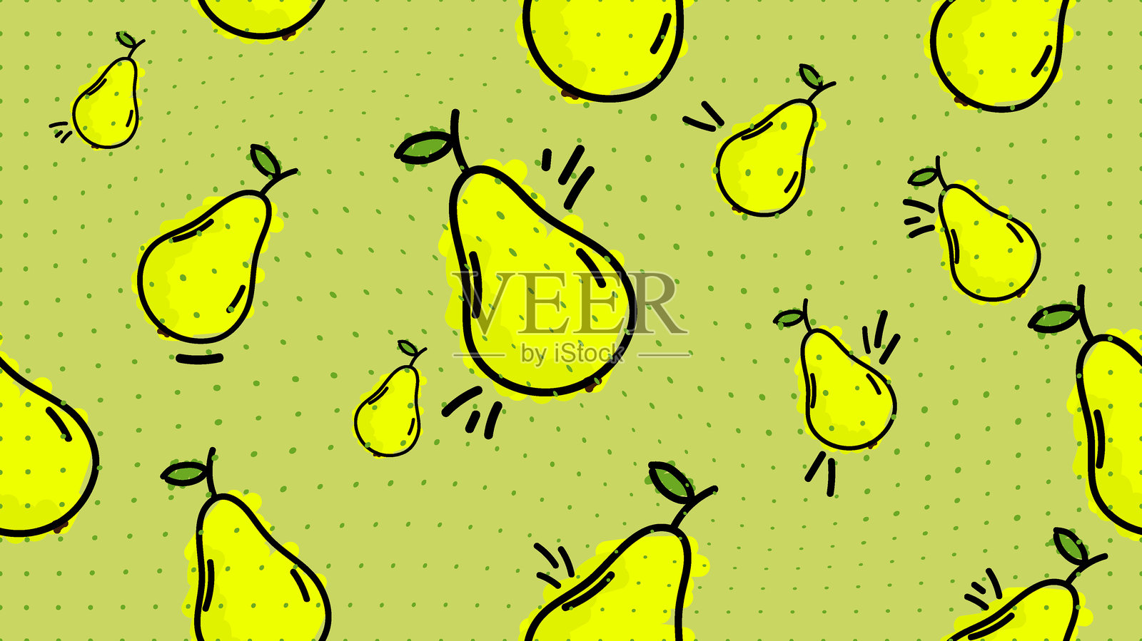 矢量插图。无缝梨子图案。手绘风格。线条艺术。彩色涂鸦风格。适用于壁纸、背景、海报、横幅的设计。插画图片素材