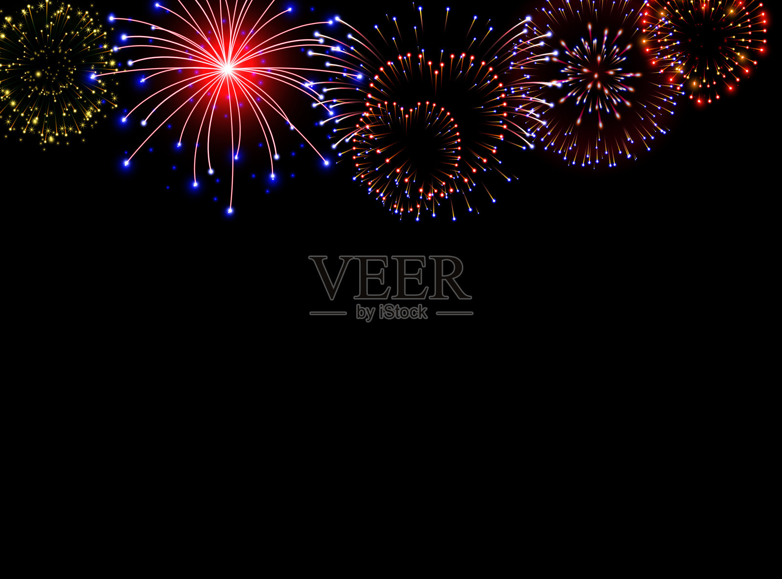 夜空背景下的五彩缤纷烟花矢量图。插画图片素材