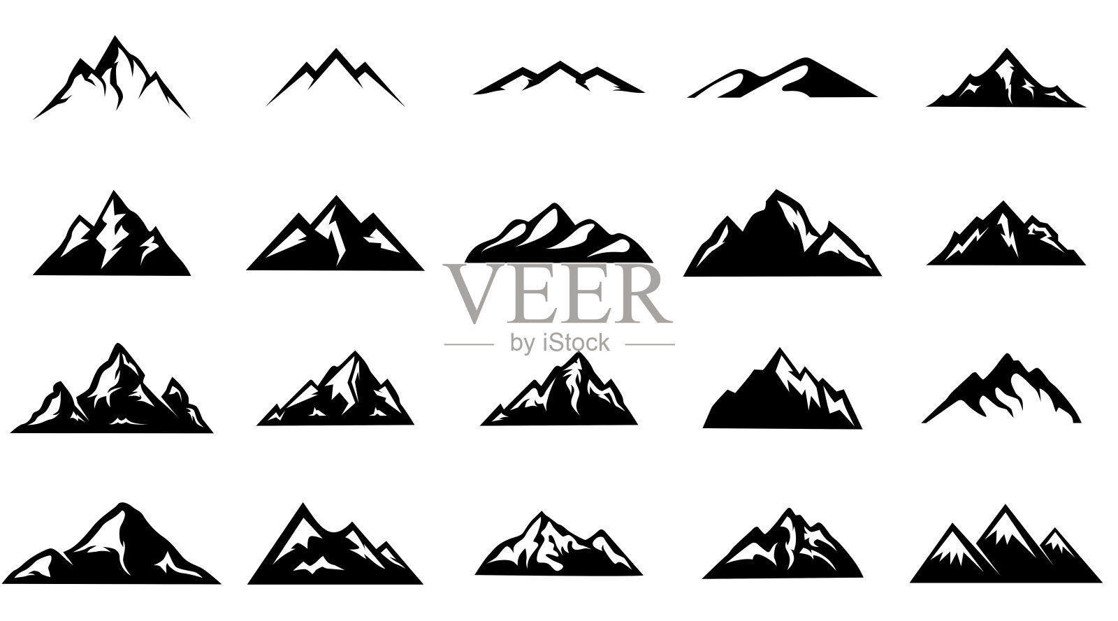 山脉轮廓图标矢量集用于标志，山脉图标集合插画图片素材