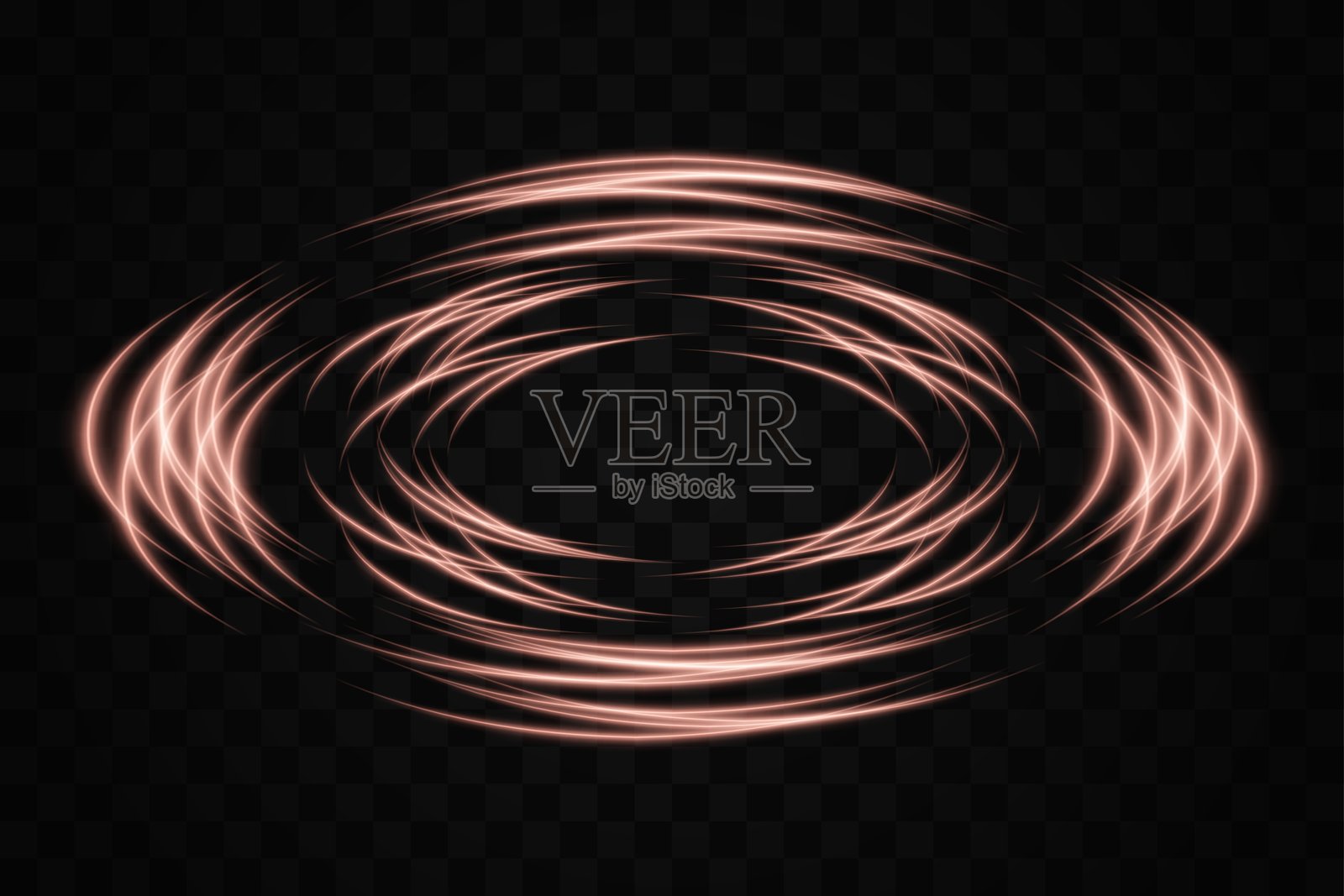 抽象的白色霓虹灯环以圆形重叠的图案排列在透明背景上。非常适合未来主义、科技或科幻主题的设计。插画图片素材