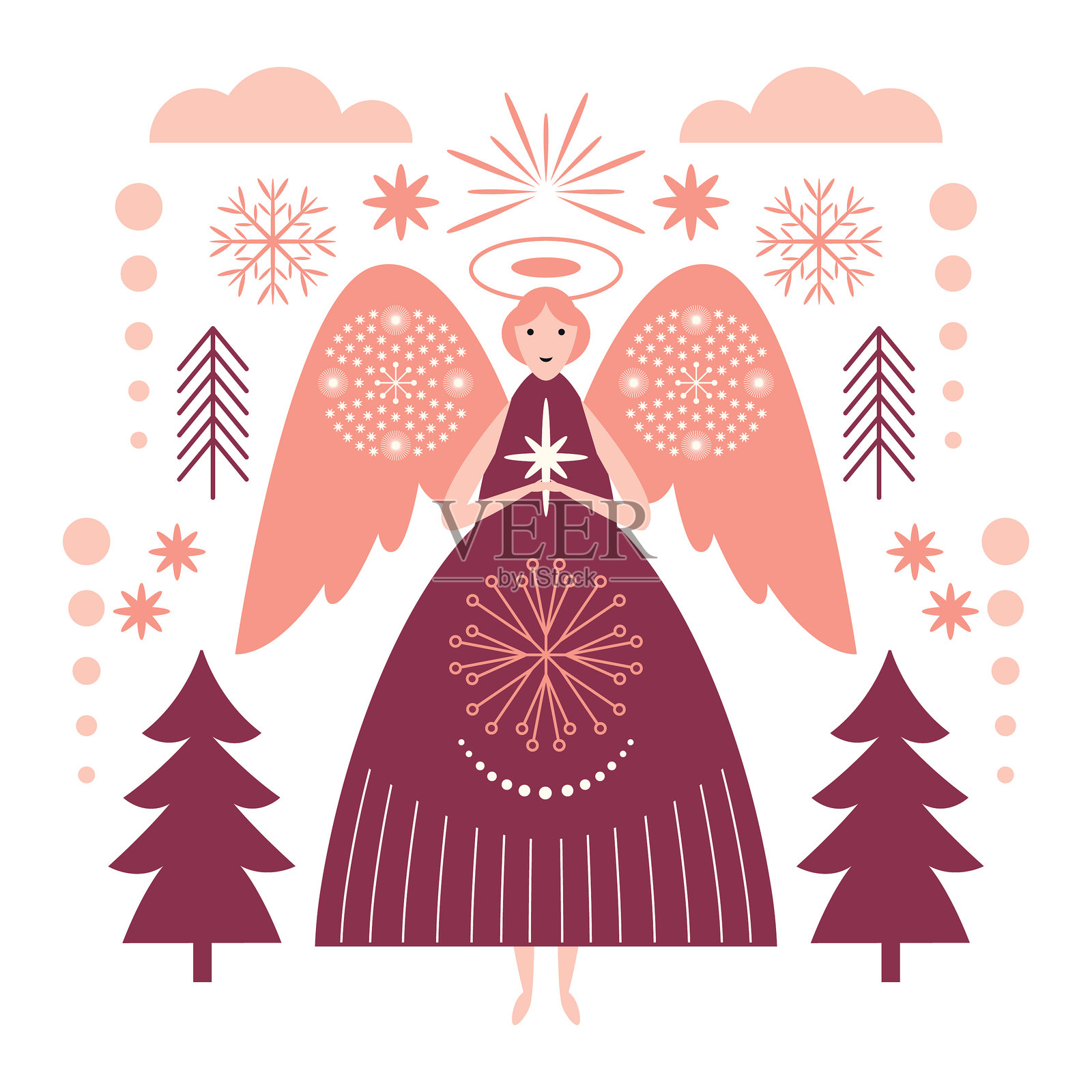 圣诞贺卡。矢量插图。圣诞天使插画图片素材