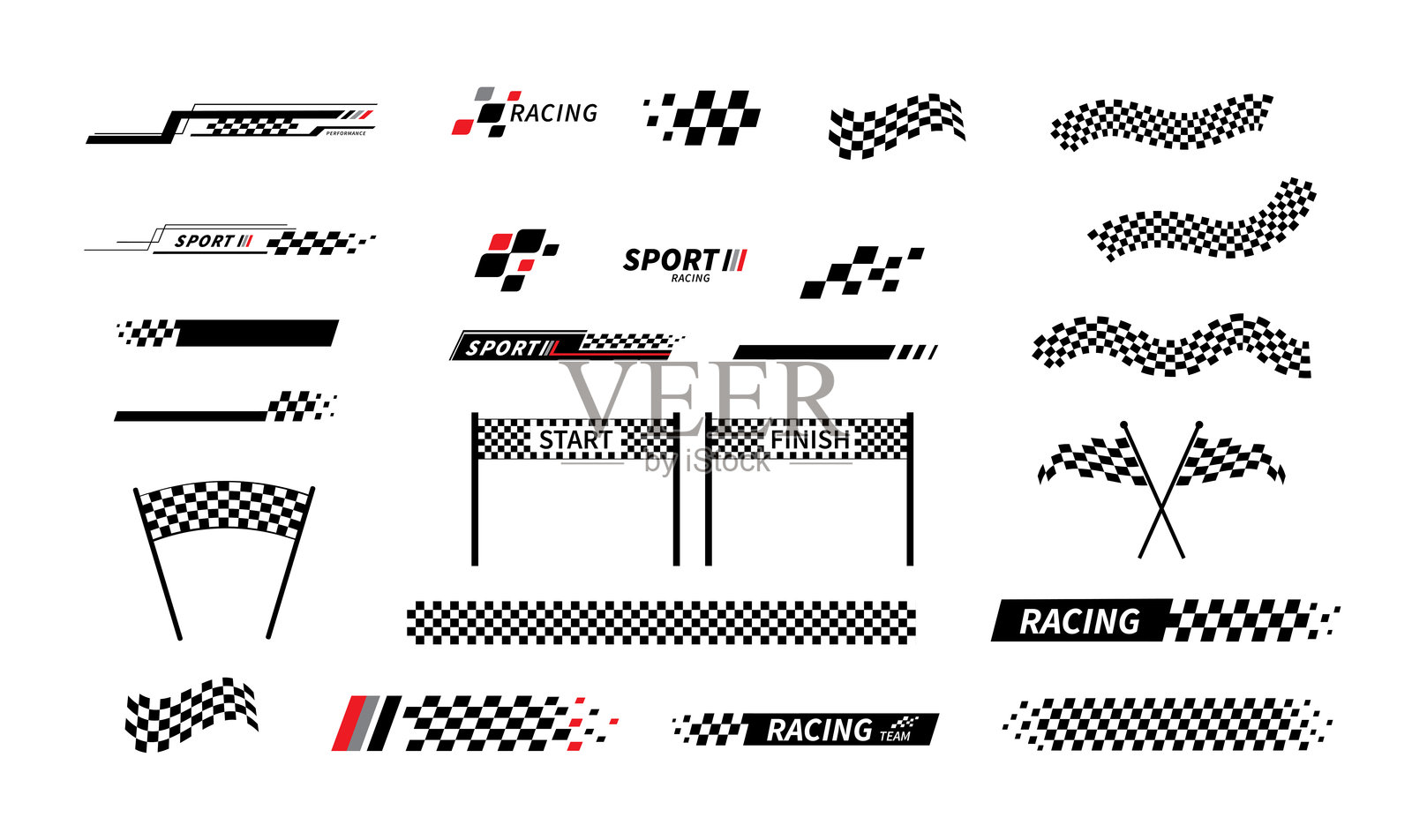 起始和结束旗帜。比赛旗帜。格子旗。赛车条纹。赛车运动图形。矢量插图。插画图片素材