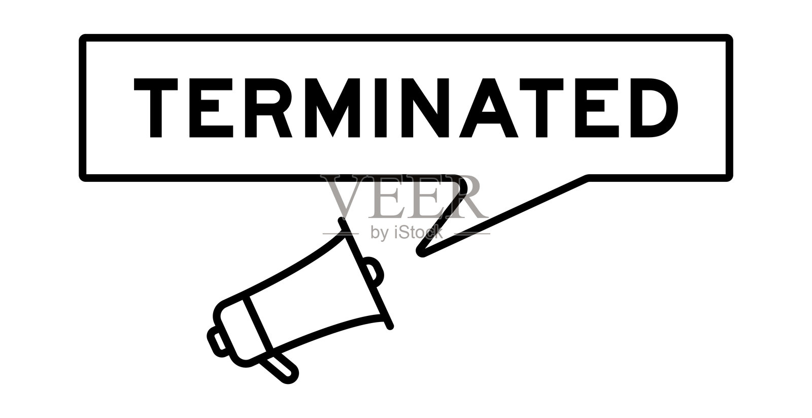 白色背景上的喇叭图标，语音气泡中包含“终止”字样插画图片素材