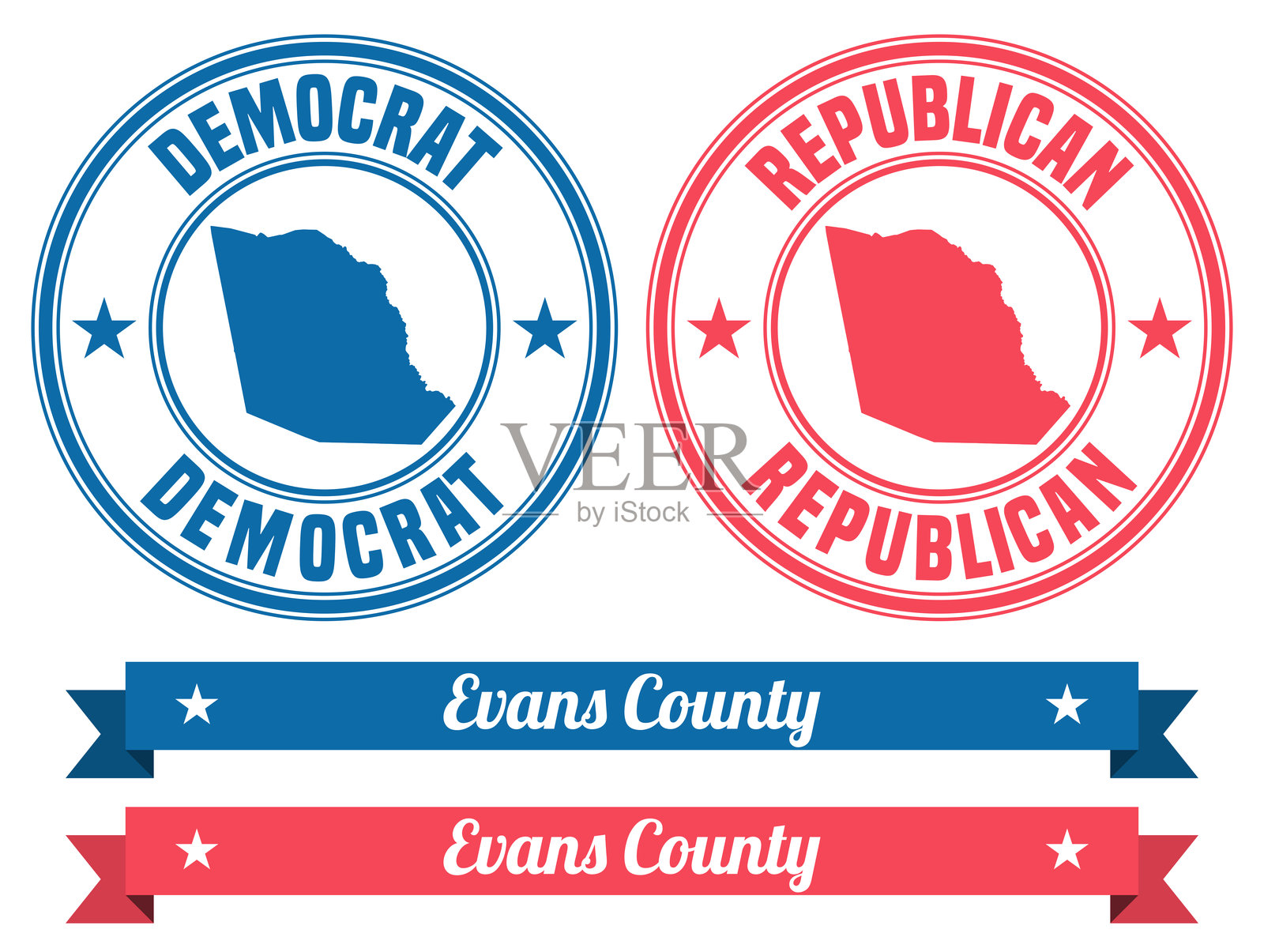 乔治亚州埃文斯县。带横幅的橡皮图章地图插画图片素材