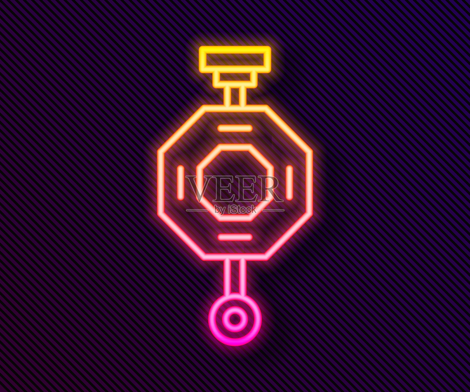 黑色背景上发光的霓虹中式纸灯笼矢量图标插画图片素材