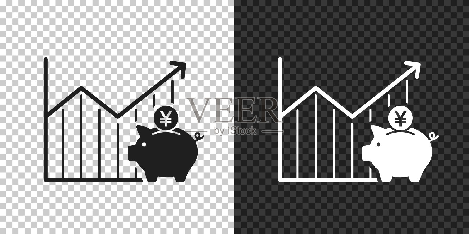 增加日元储蓄的图表。设计图标在空白背景上。插画图片素材
