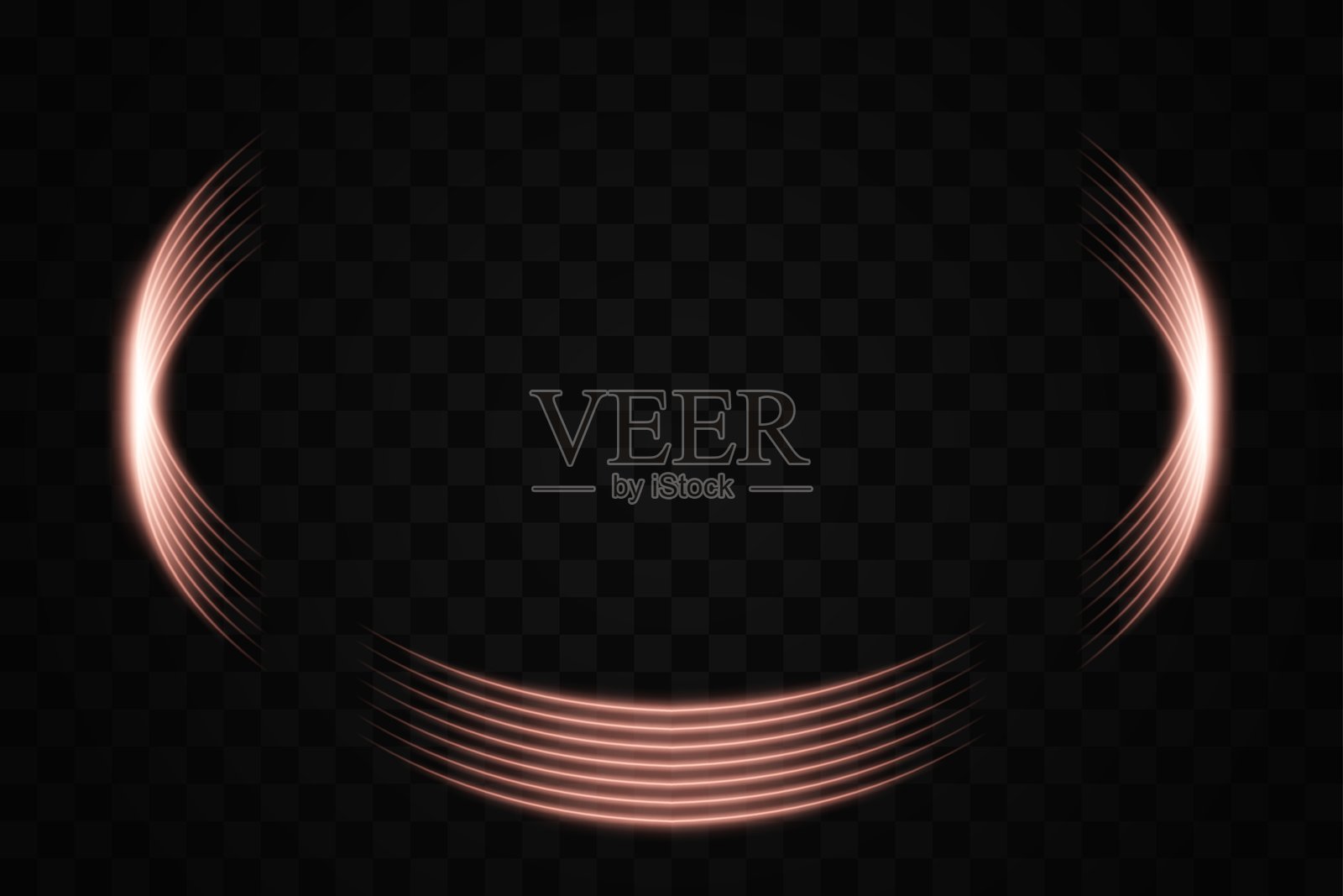 金色弯曲的霓虹灯元素在透明背景上形成部分圆形。非常适合未来主义和科技主题的设计。插画图片素材