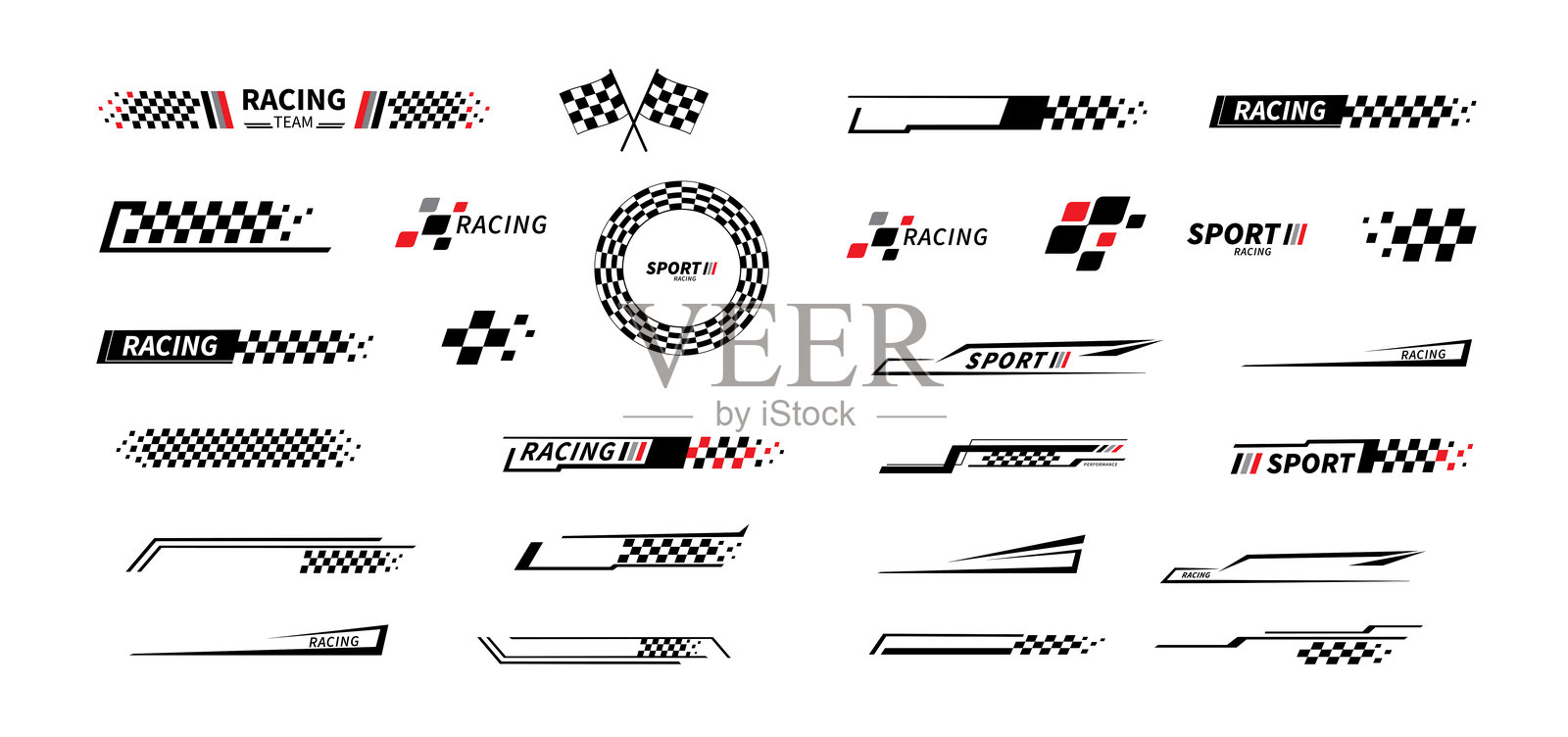 起始和结束旗帜。比赛旗帜。格子旗。赛车条纹。赛车运动图形。矢量插图。插画图片素材