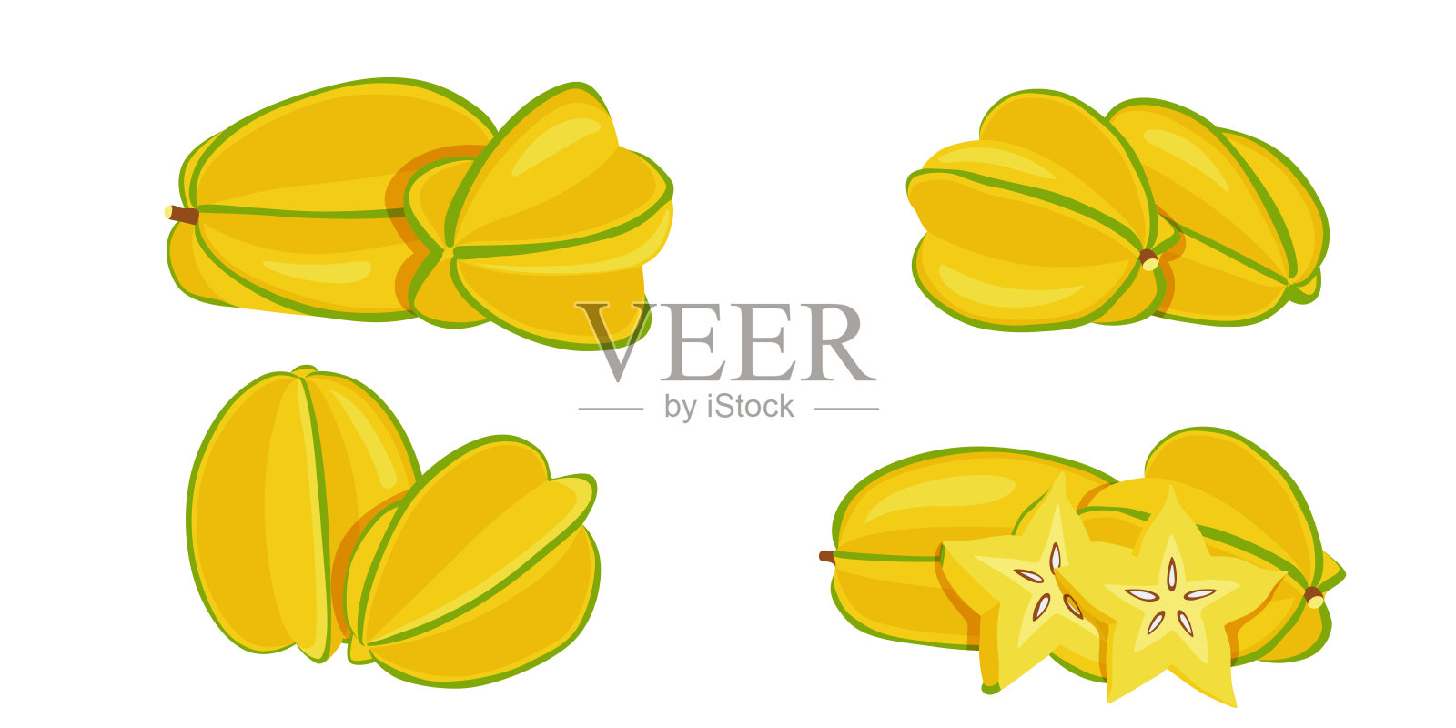 一组星形水果的矢量插图。背景为白色。矢量格式eps 10。非常适合用作壁纸或设计元素。插画图片素材