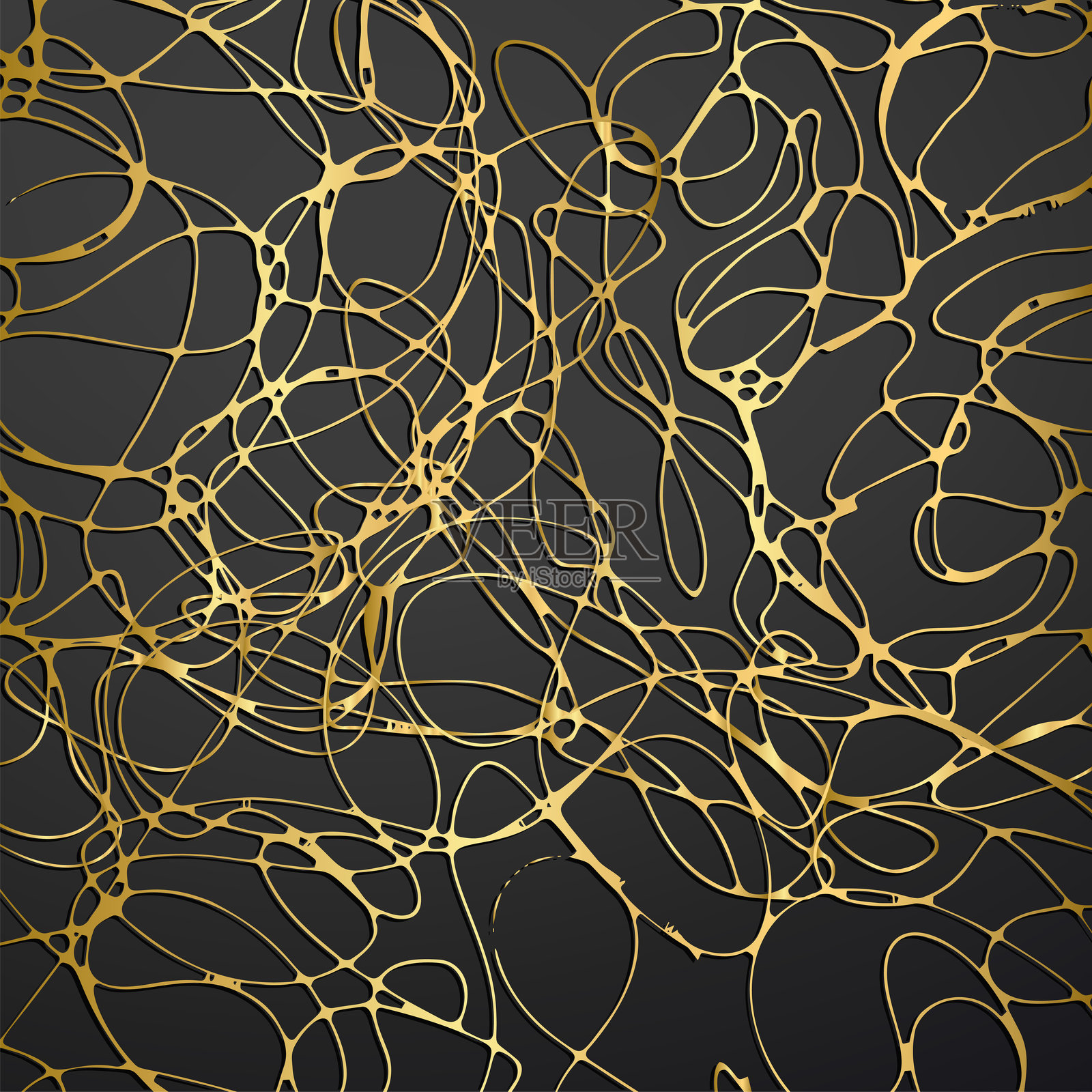 优雅的黑色背景上的金色抽象涂鸦线条插画图片素材