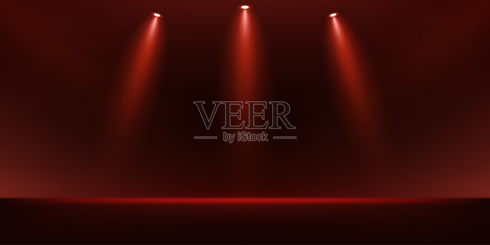 空旷的舞台上闪烁着红色光芒，背景为深红色。适合在网站上销售产品的空间。矢量插图插画图片素材