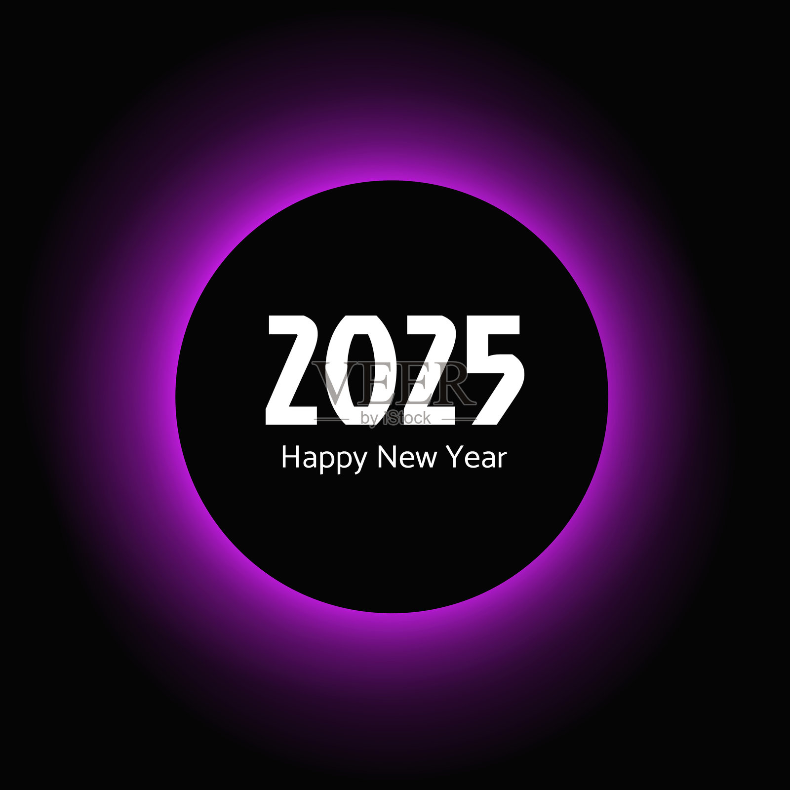 2025年新年快乐的圆形灯光框铭文插画图片素材