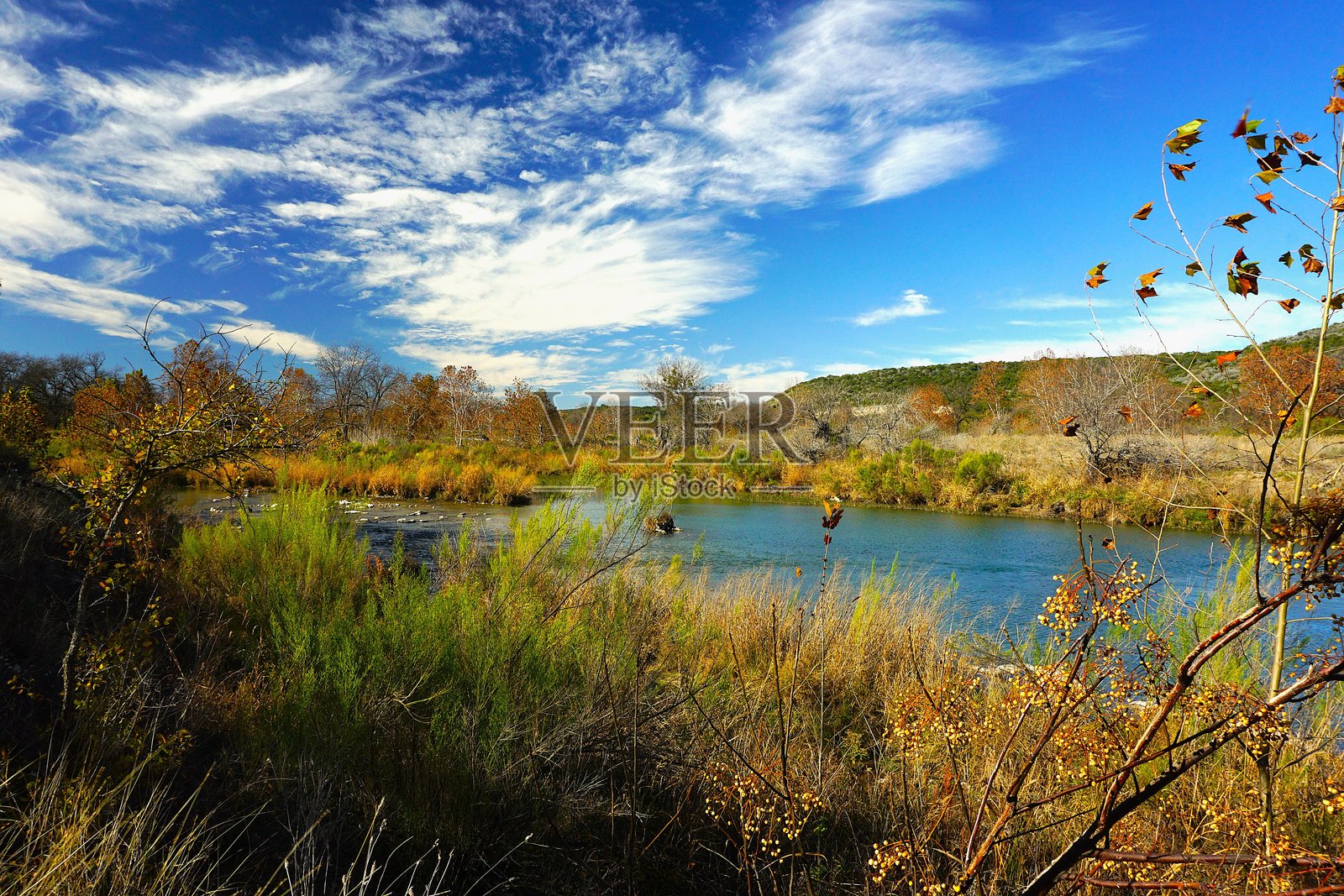 南利亚诺河州立公园的风景河道，位于德克萨斯州的交界处照片摄影图片