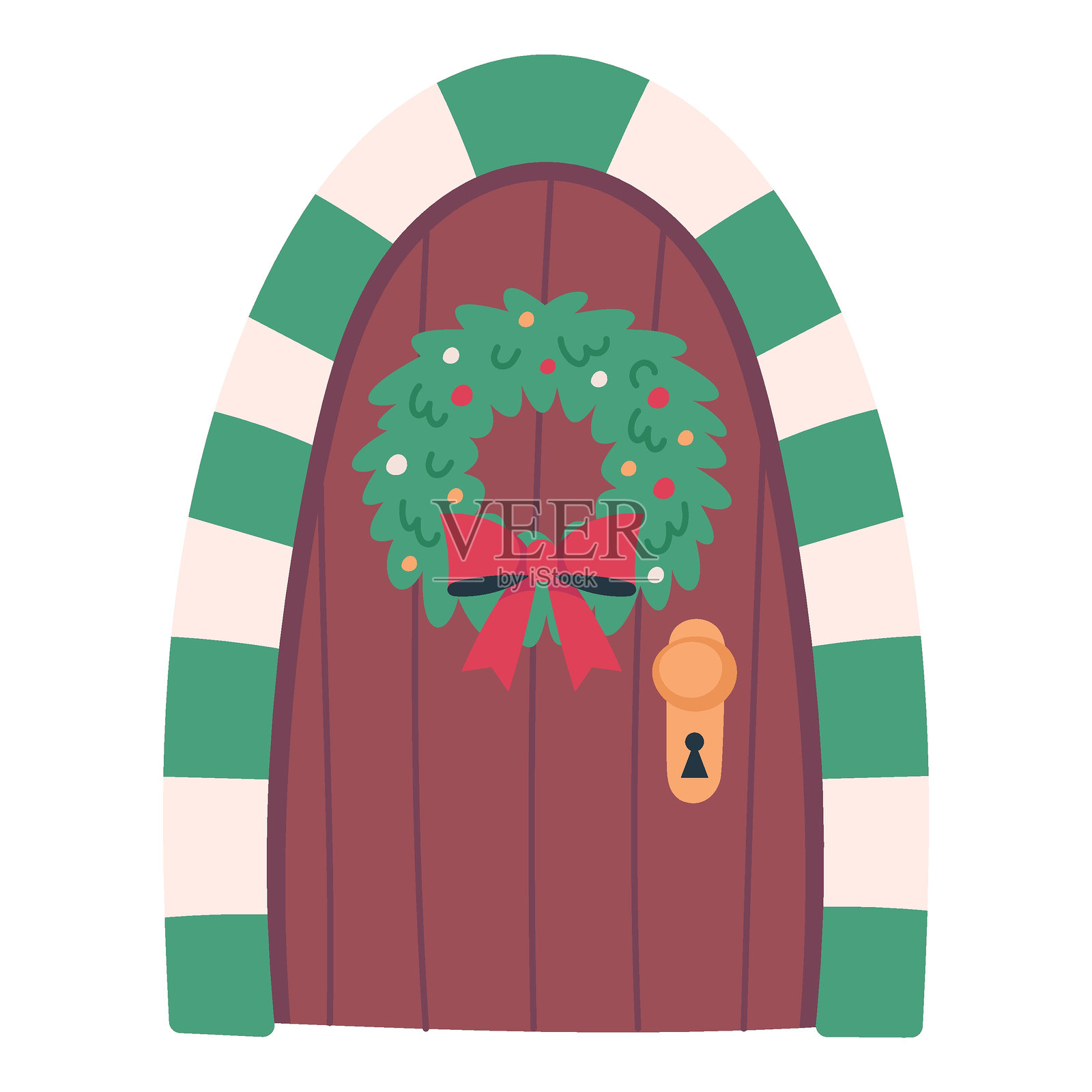 装饰有圣诞装饰的圣诞门。背景为白色。插画图片素材