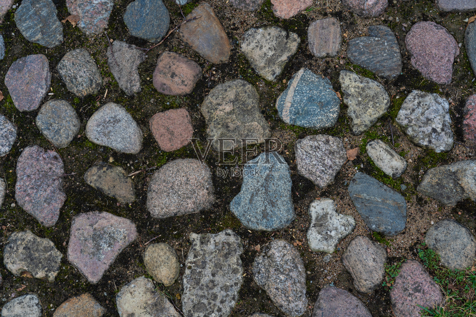 森林公园傍晚的石铺路面。石头背景照片摄影图片