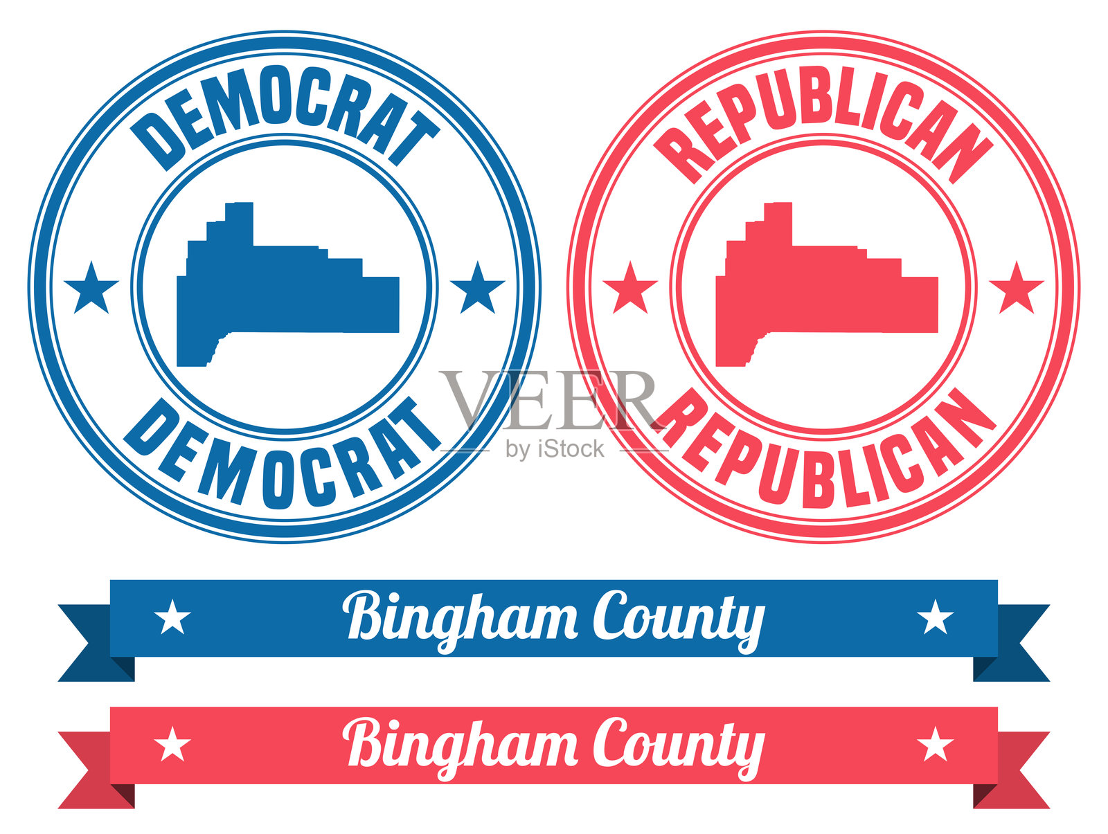 爱达荷州宾厄姆县。带横幅的橡皮图章地图插画图片素材