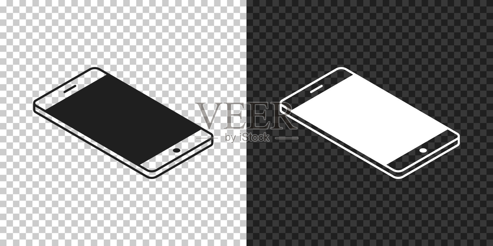 等距智能手机 - 平放位置。设计图标，背景为空白。插画图片素材