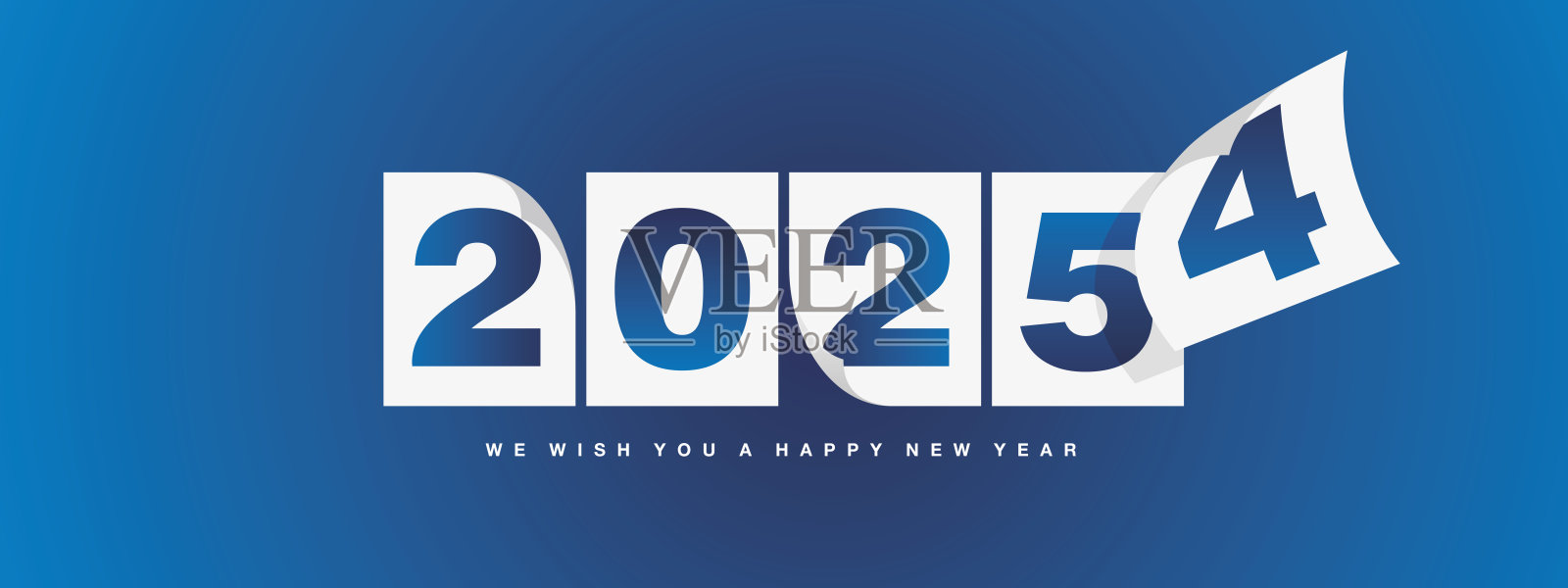 2025年新年贺卡设计模板，蓝色背景。2025年新年开始的概念，风吹动旧日历，新的年份开始。插画图片素材