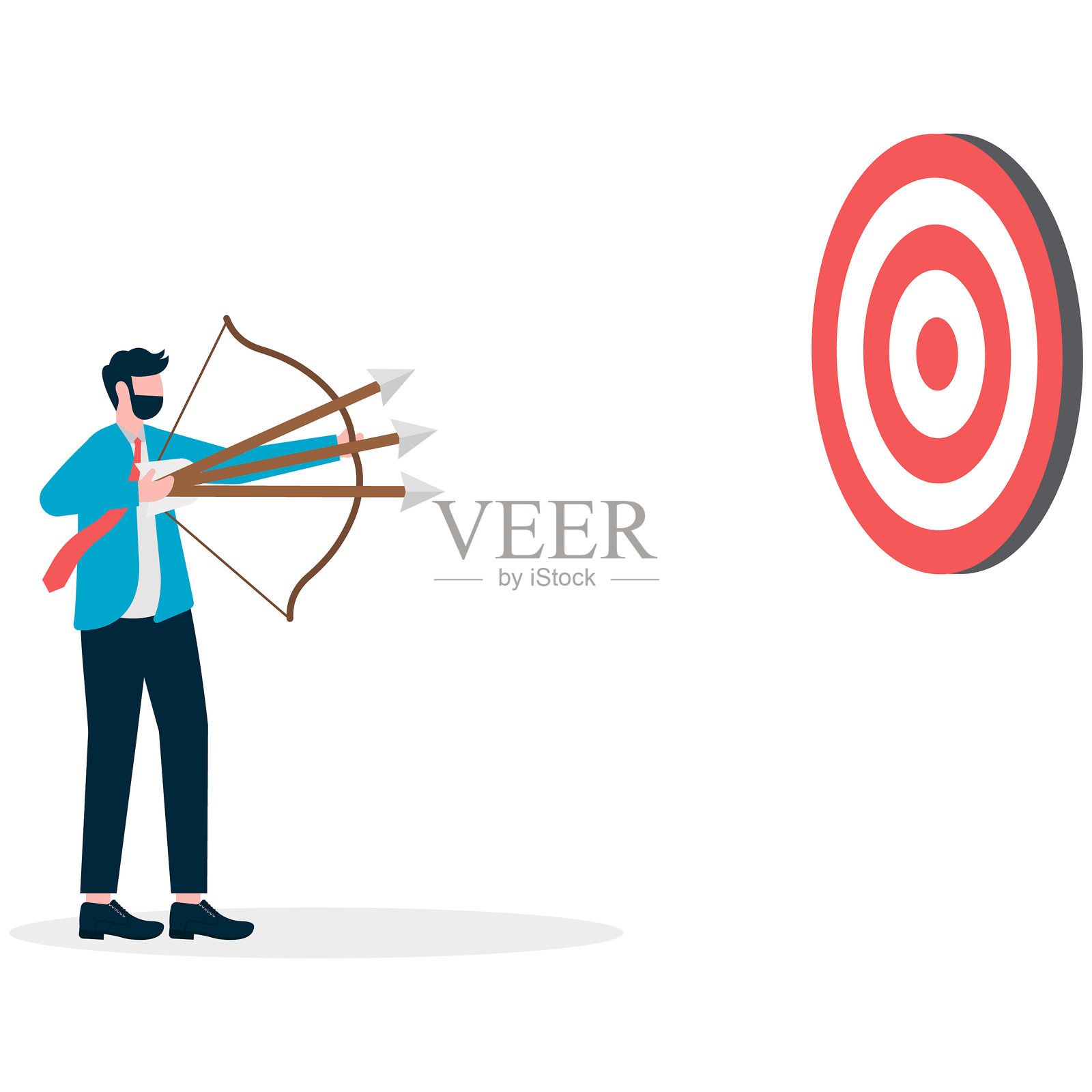 商人射箭同时射出三支箭，象征多个目标和计划。插画图片素材