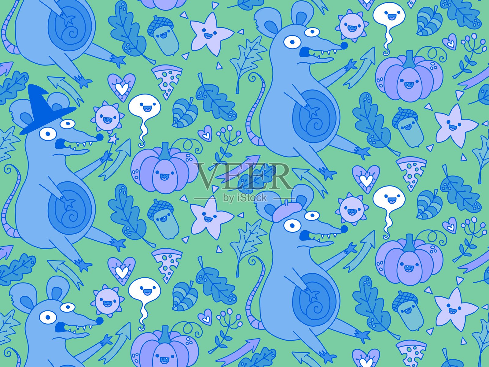 儿童无缝怪物鼠标图案，适用于面料和纺织品照片摄影图片