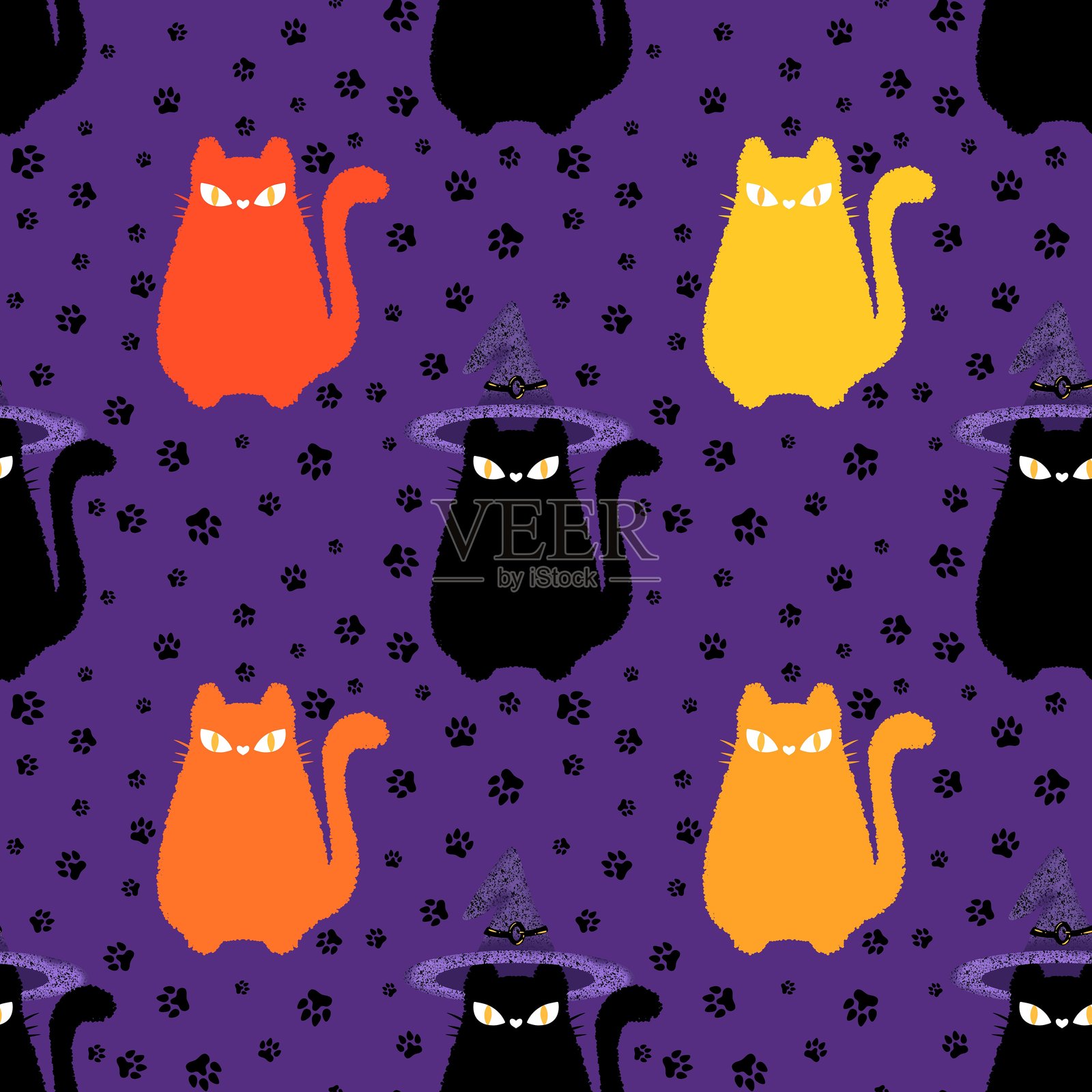 万圣节无缝猫咪图案，适用于面料、纺织品和包装照片摄影图片