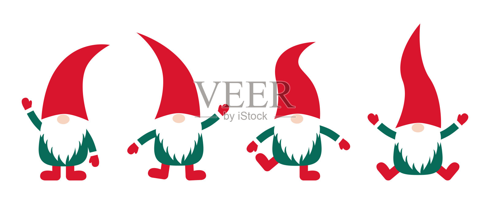 红帽圣诞侏儒，背景为白色。可爱的圣诞角色，白色胡须，象征财富和繁荣。矢量插图。插画图片素材