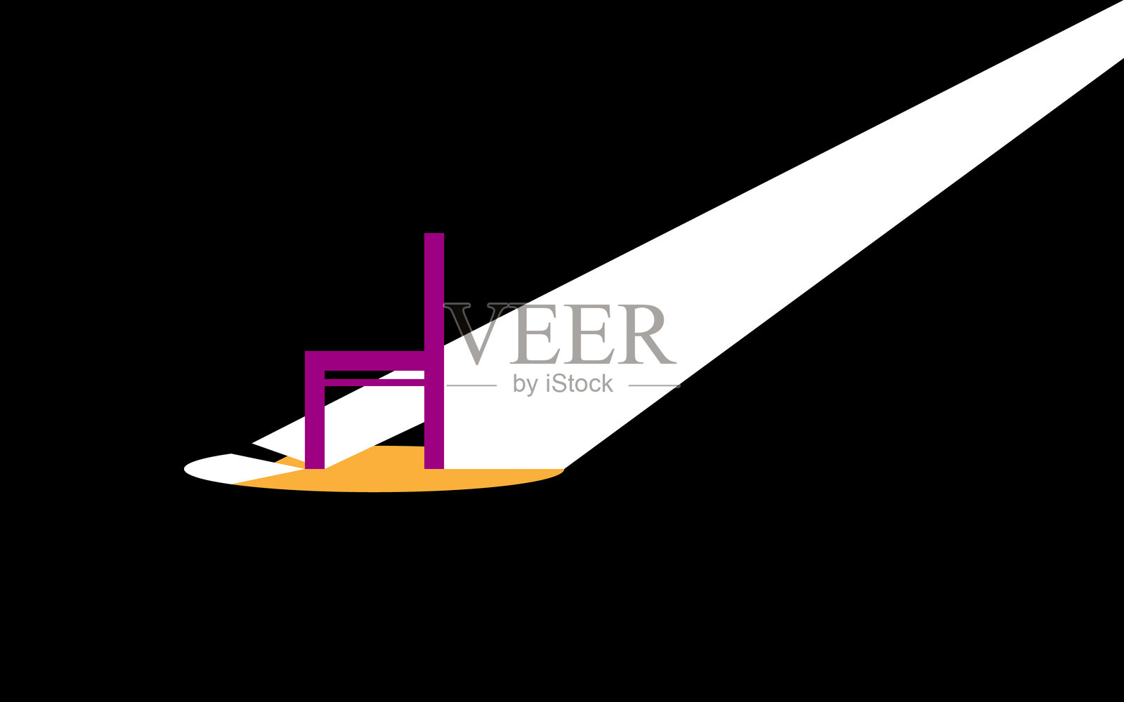 黑暗极简风格的空白背景，紫色椅子和聚光灯。舞台空旷，黑色房间。插图。照片摄影图片