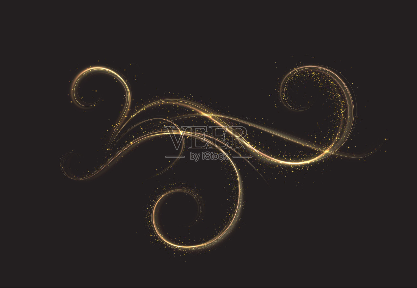 圣诞节金色弯曲光线，绳索，胶带。光滑的节日金色线条与光效。光亮的金色旋转。金色线条的曲线光效。发光的金色螺旋。插画图片素材